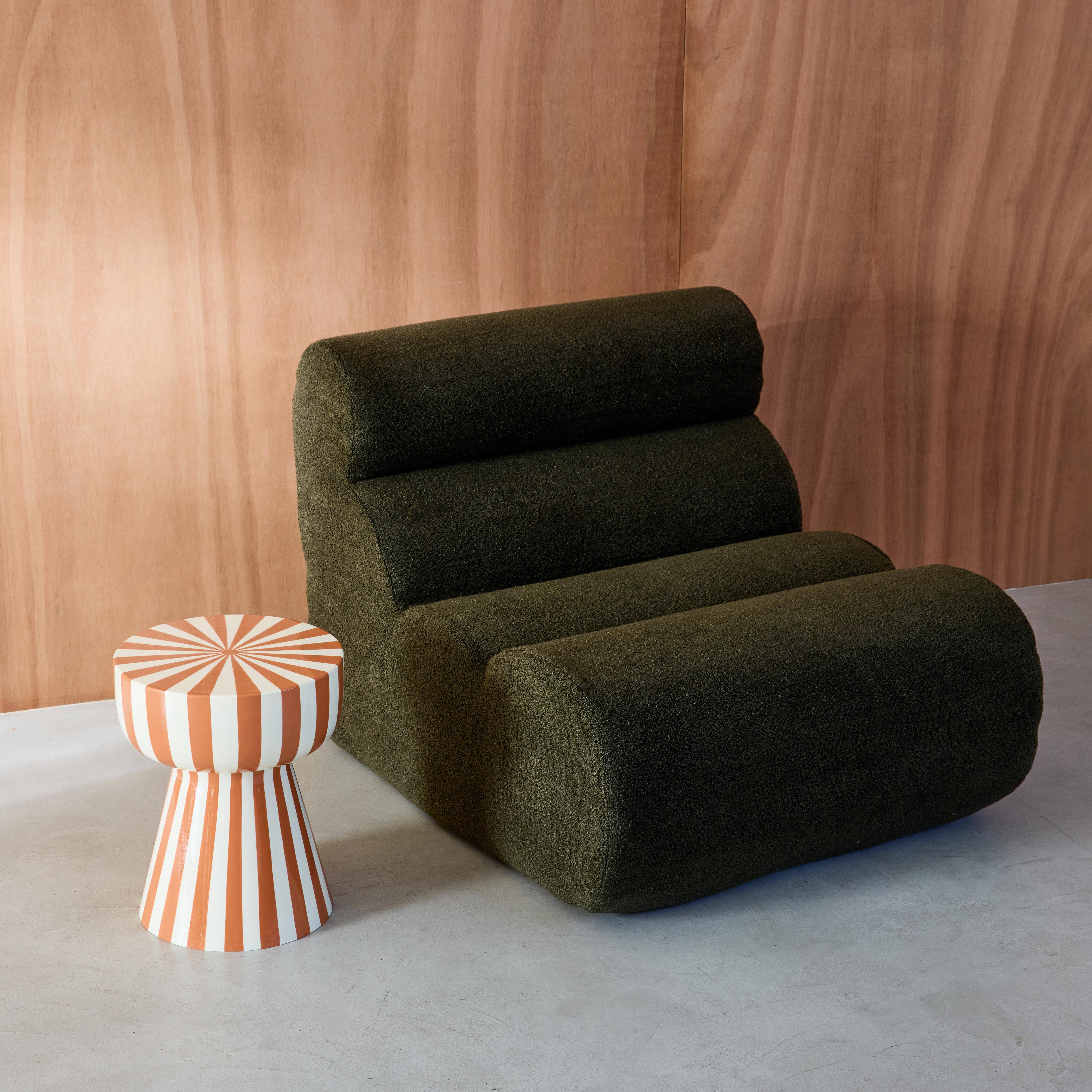 Bijzettafel, nachtkastje, geëmailleerd staal gestreept terracotta en wit Ø34 x H41cm - Ziggy,sweeek,Photo3