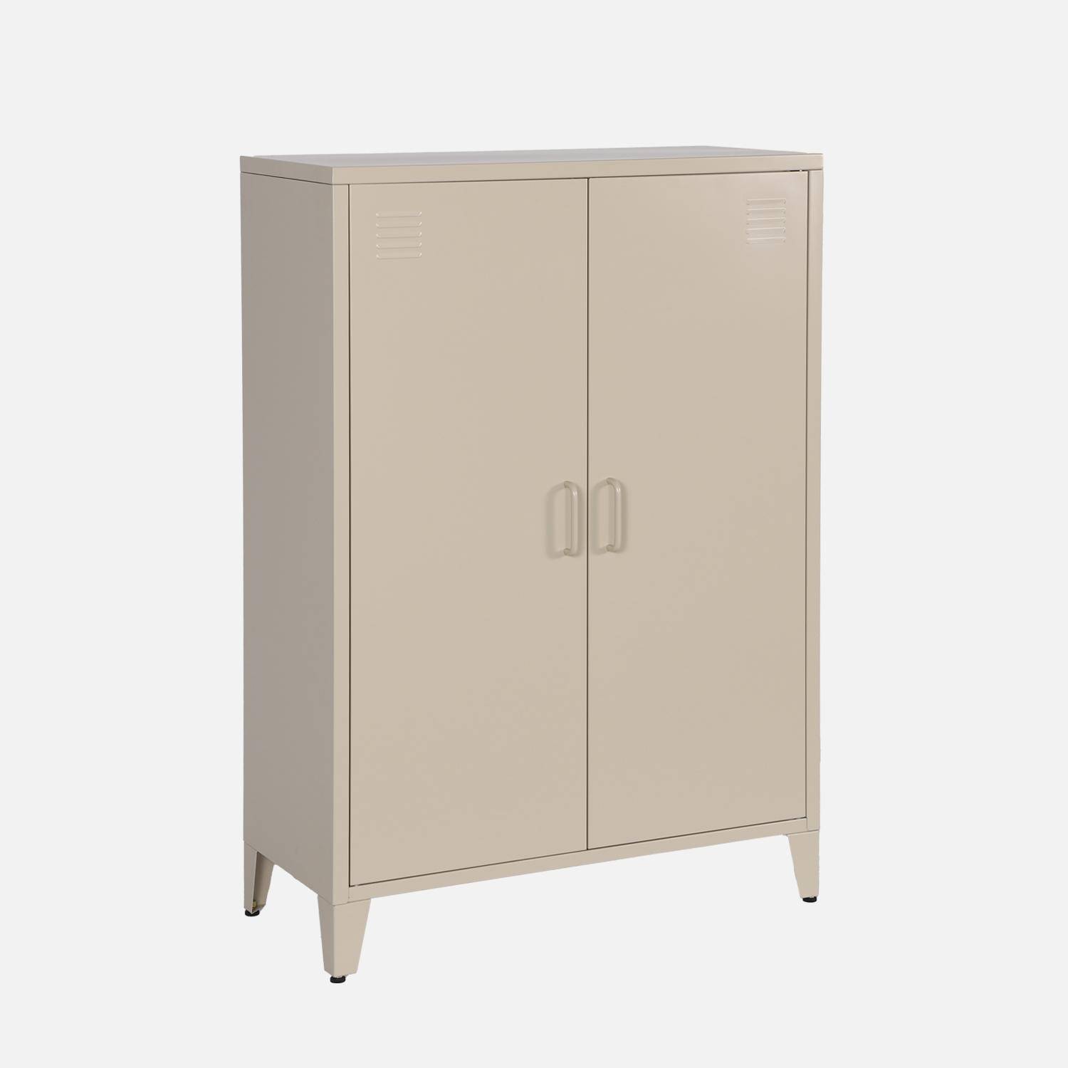 Commode/armoire en métal beige, 2 espaces de rangement, casiers Photo1