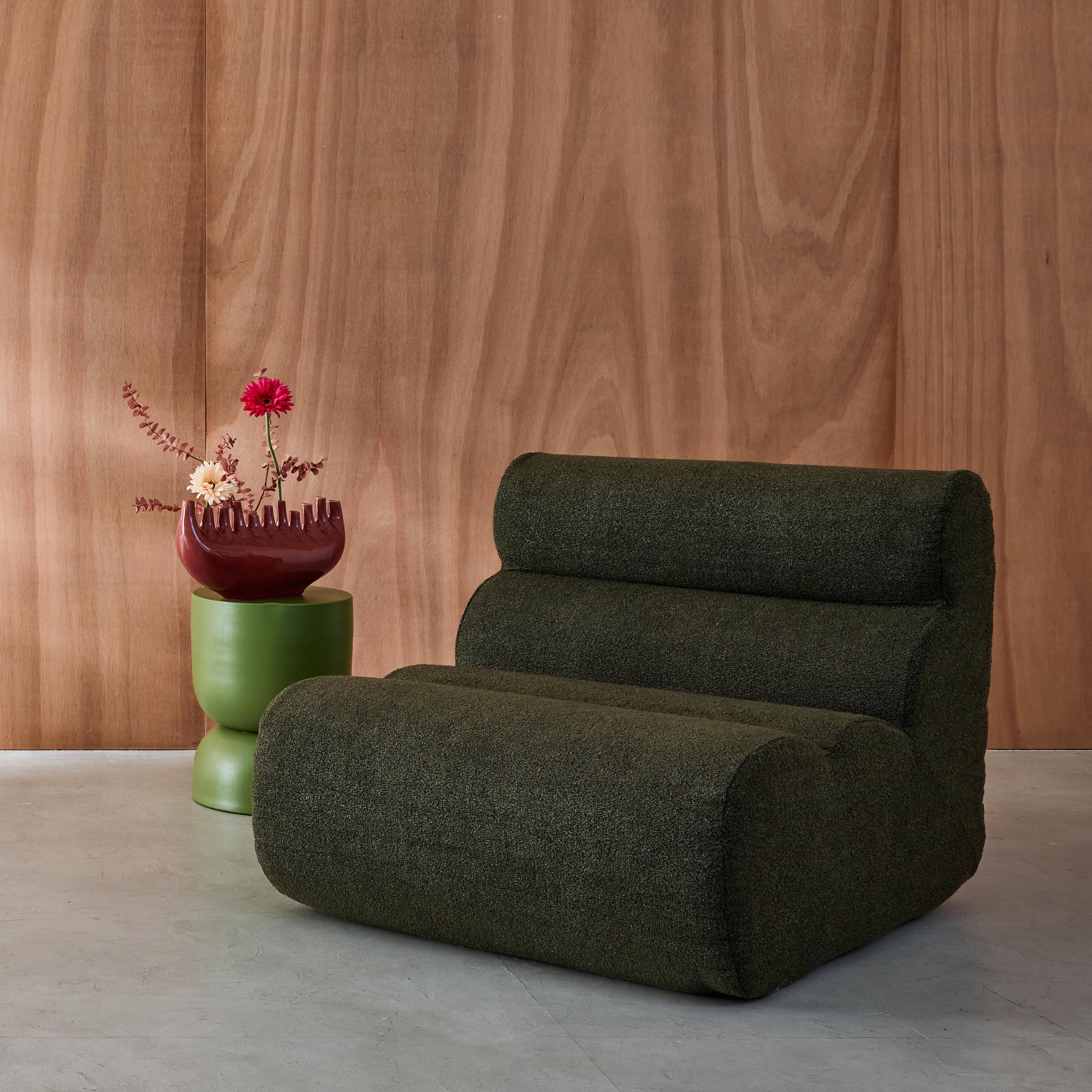 Modularer Lounge-Sessel mit strukturiertem Bouclé-Bezug in khaki B 81 x T 99 x H 75 cm - Nova Photo3