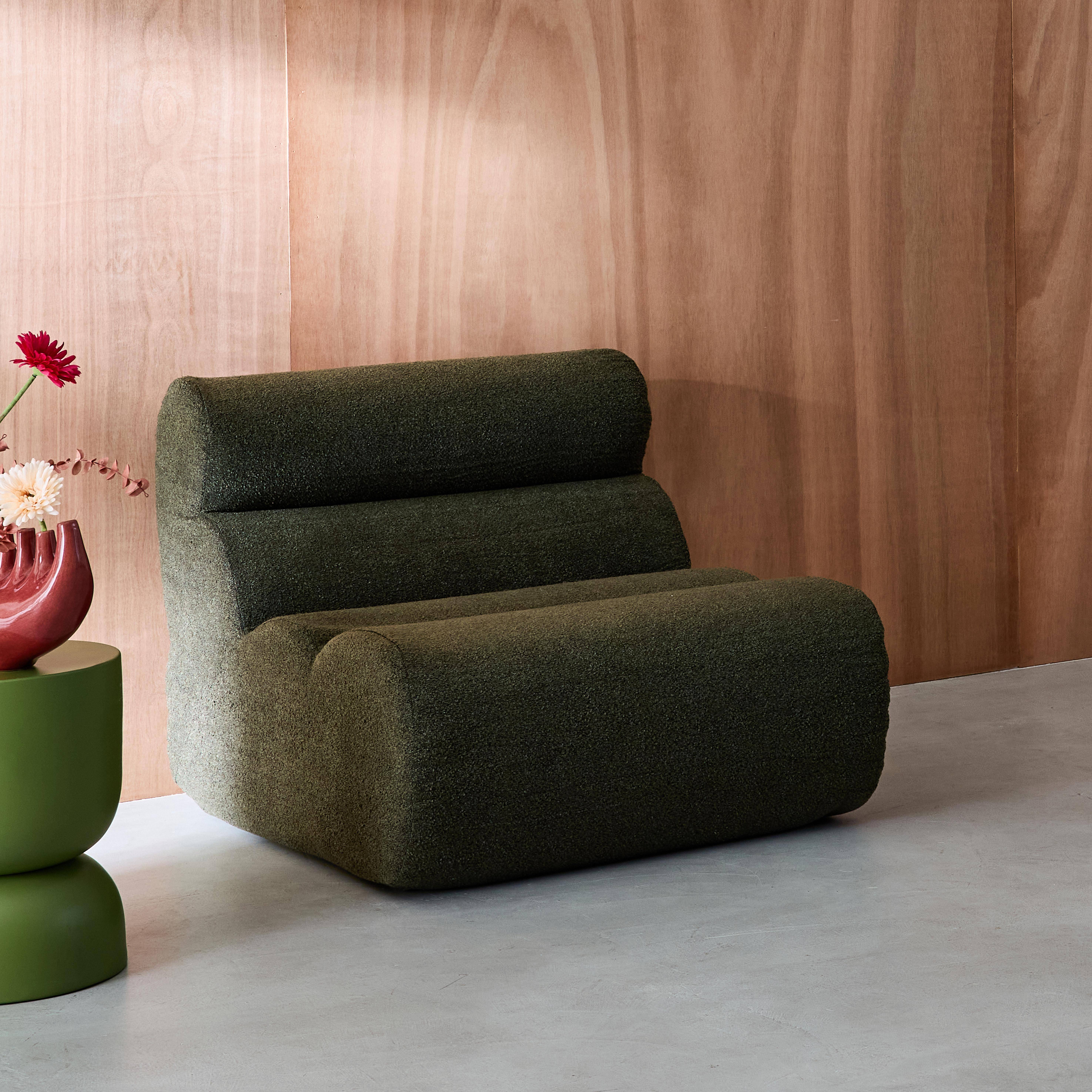 Modularer Lounge-Sessel mit strukturiertem Bouclé-Bezug in khaki B 81 x T 99 x H 75 cm - Nova Photo2