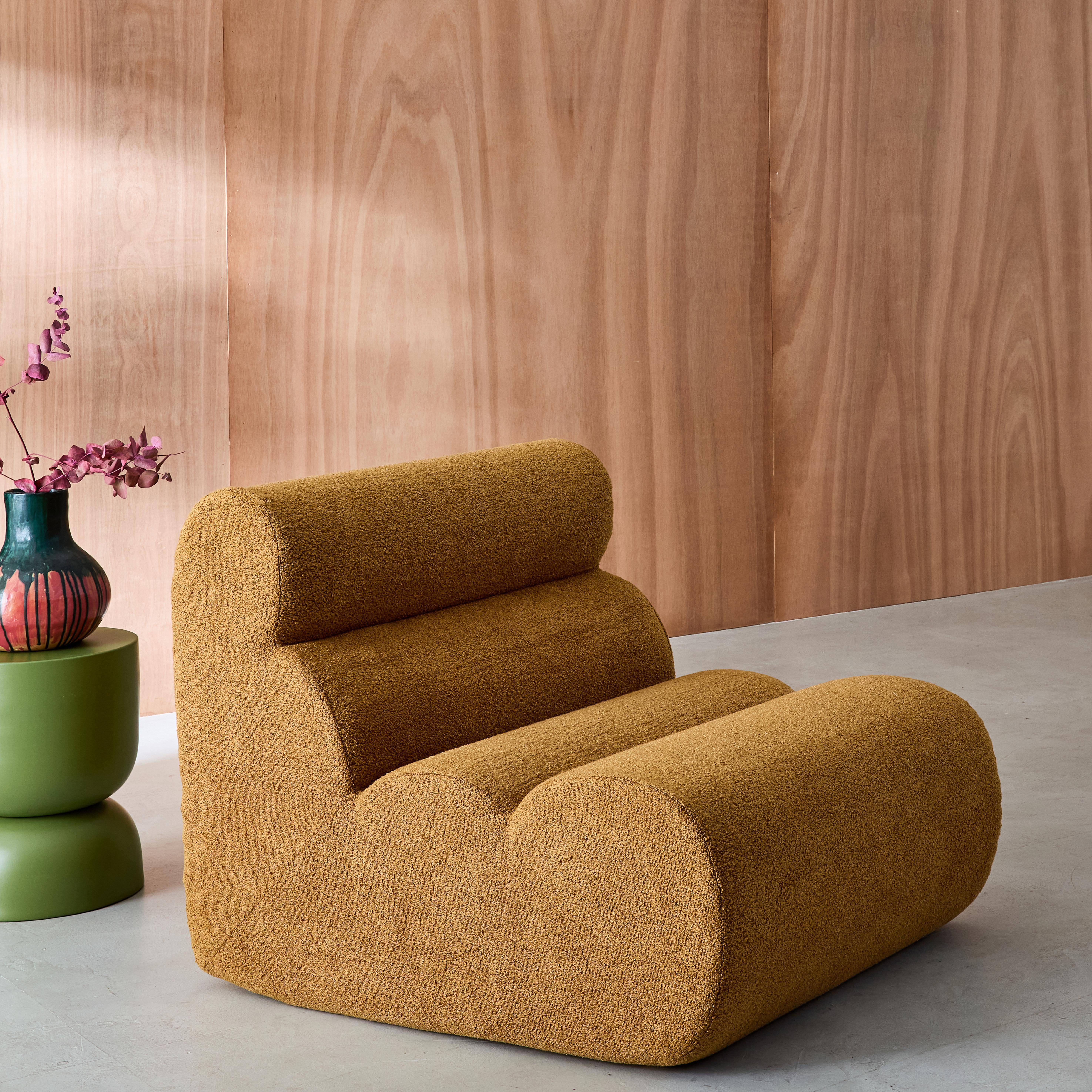 Modularer Lounge-Sessel mit strukturiertem Bouclé-Bezug in senfgelb B 81 x T 99 x H 75 cm - Nova,sweeek,Photo1