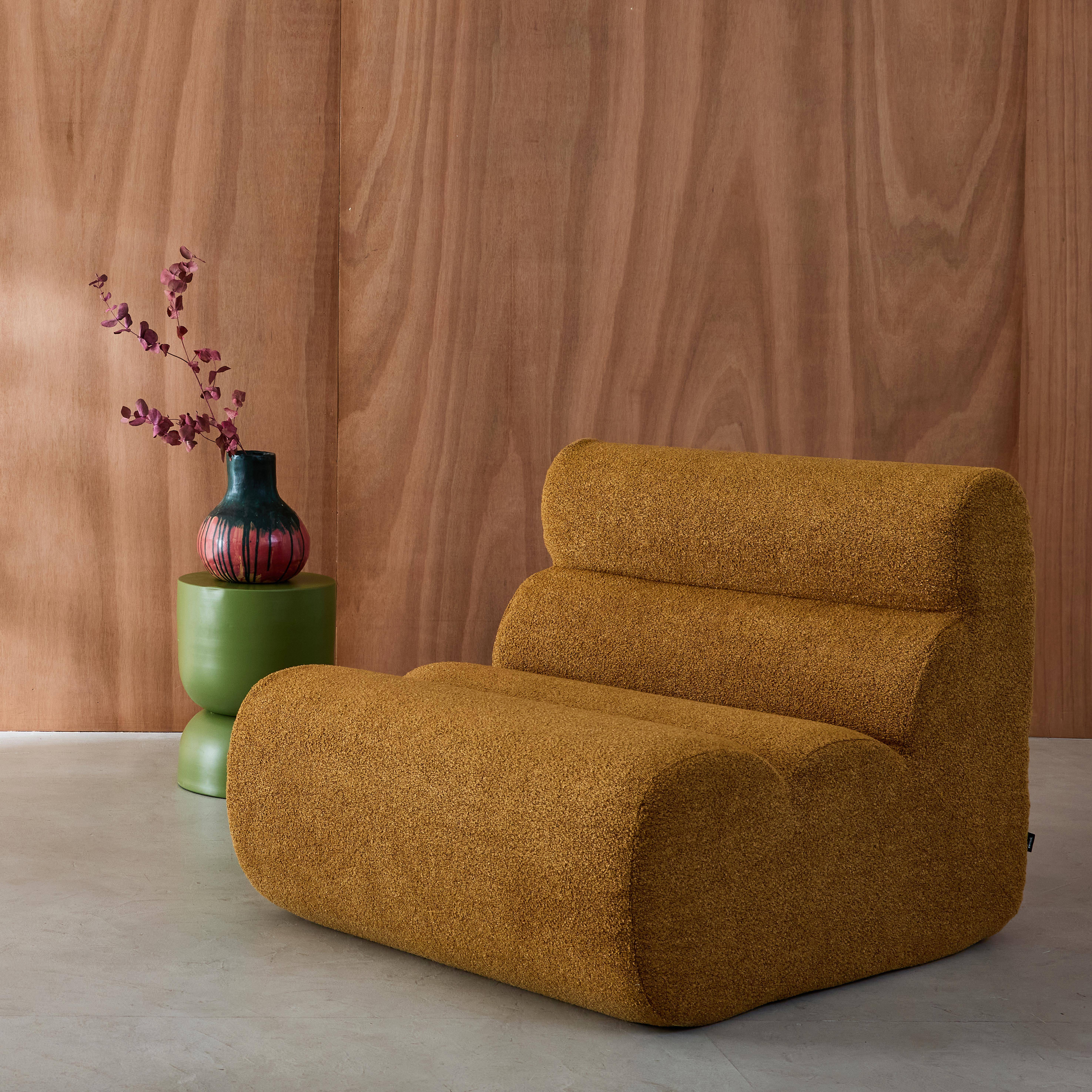 Modularer Lounge-Sessel mit strukturiertem Bouclé-Bezug in senfgelb B 81 x T 99 x H 75 cm - Nova,sweeek,Photo3