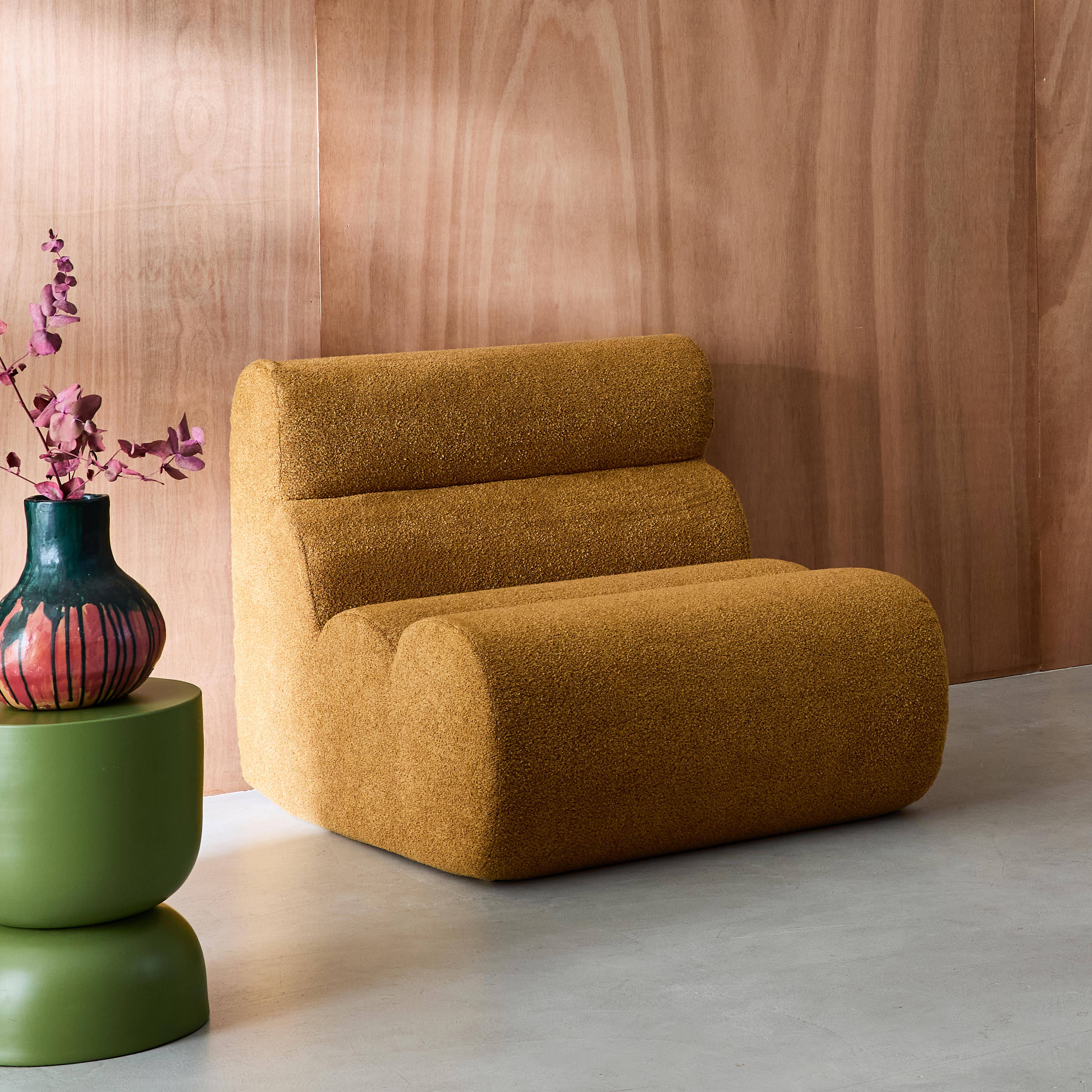 Modularer Lounge-Sessel mit strukturiertem Bouclé-Bezug in senfgelb B 81 x T 99 x H 75 cm - Nova,sweeek,Photo2