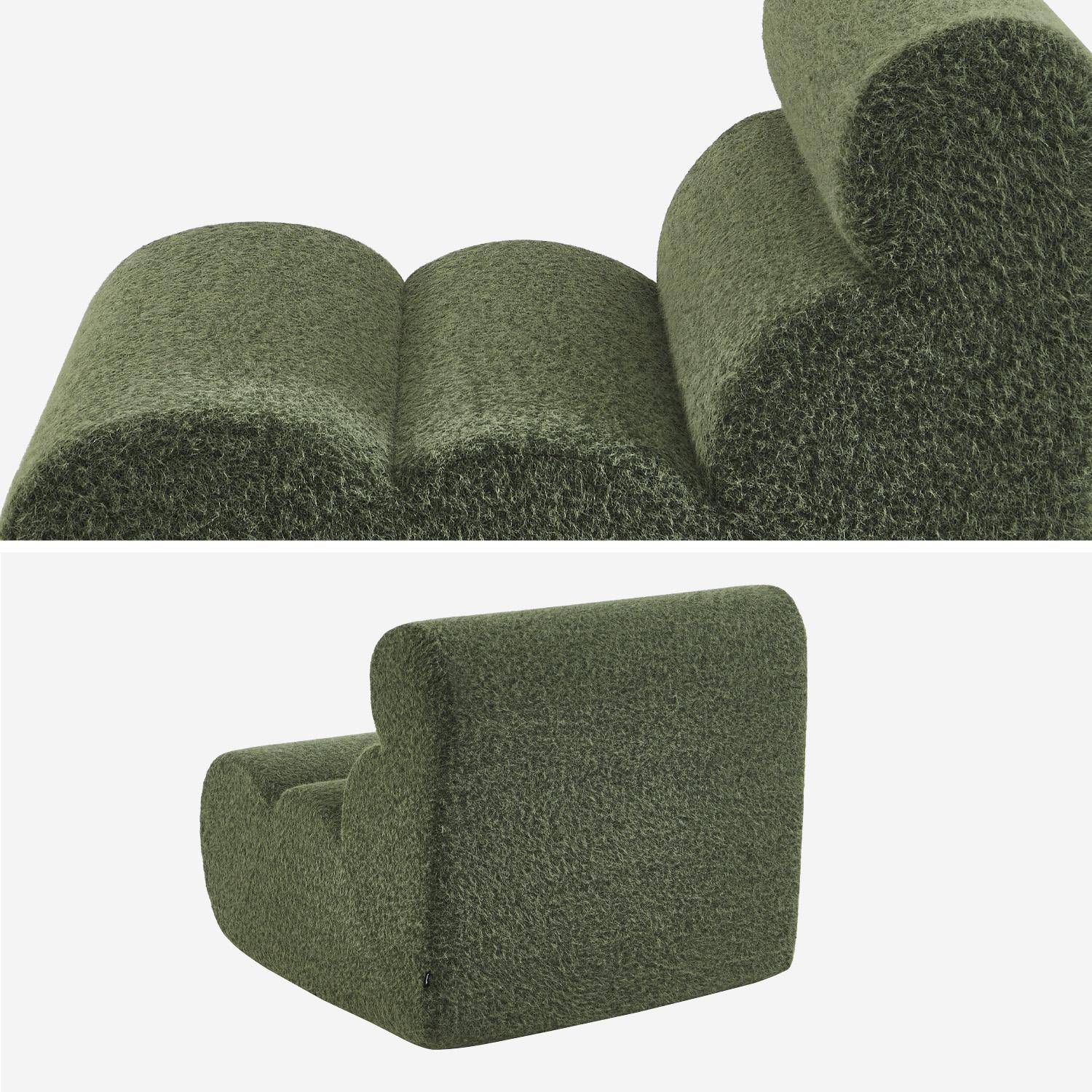 Módulo de sofá modular em tecido efeito alpaca, 1 lugar, Nova alpaca, Verde caqui, 81x99x75 cm,sweeek,Photo3