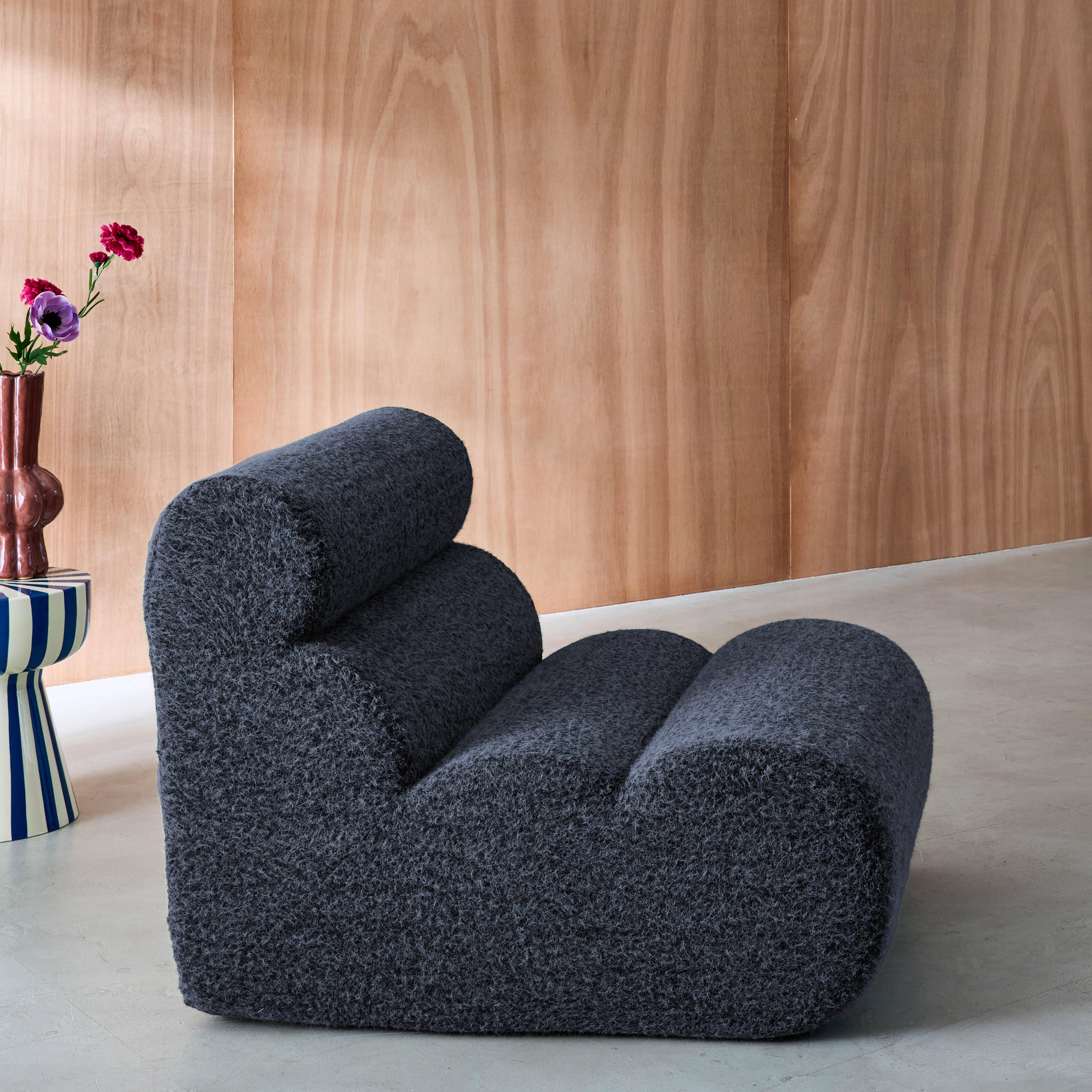 Stoffen fauteuil effect alpaca 1 zitplaats donkerblauw L 81 x B 99 x H 75cm - Nova Photo1