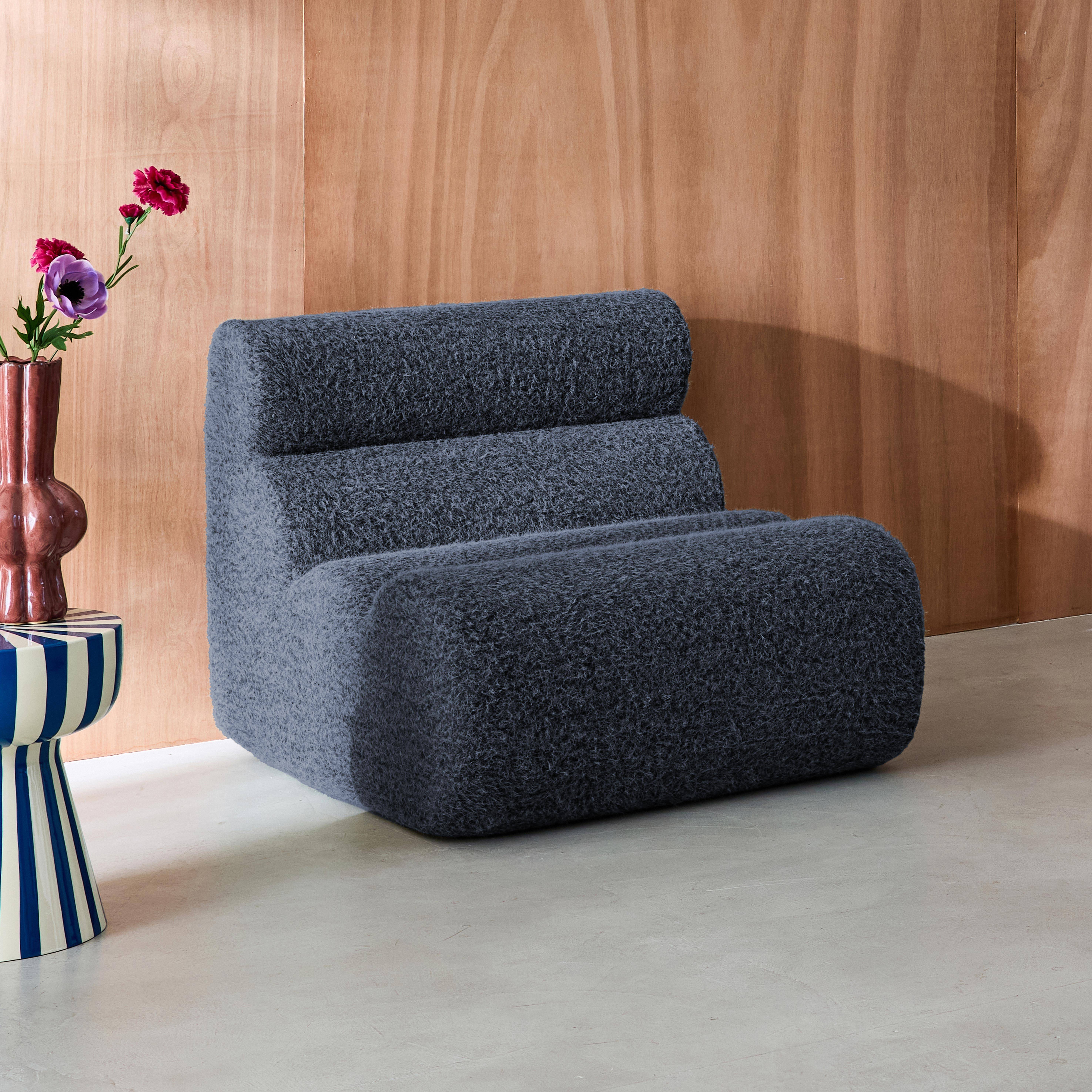 Stoffen fauteuil effect alpaca 1 zitplaats donkerblauw L 81 x B 99 x H 75cm - Nova Photo2