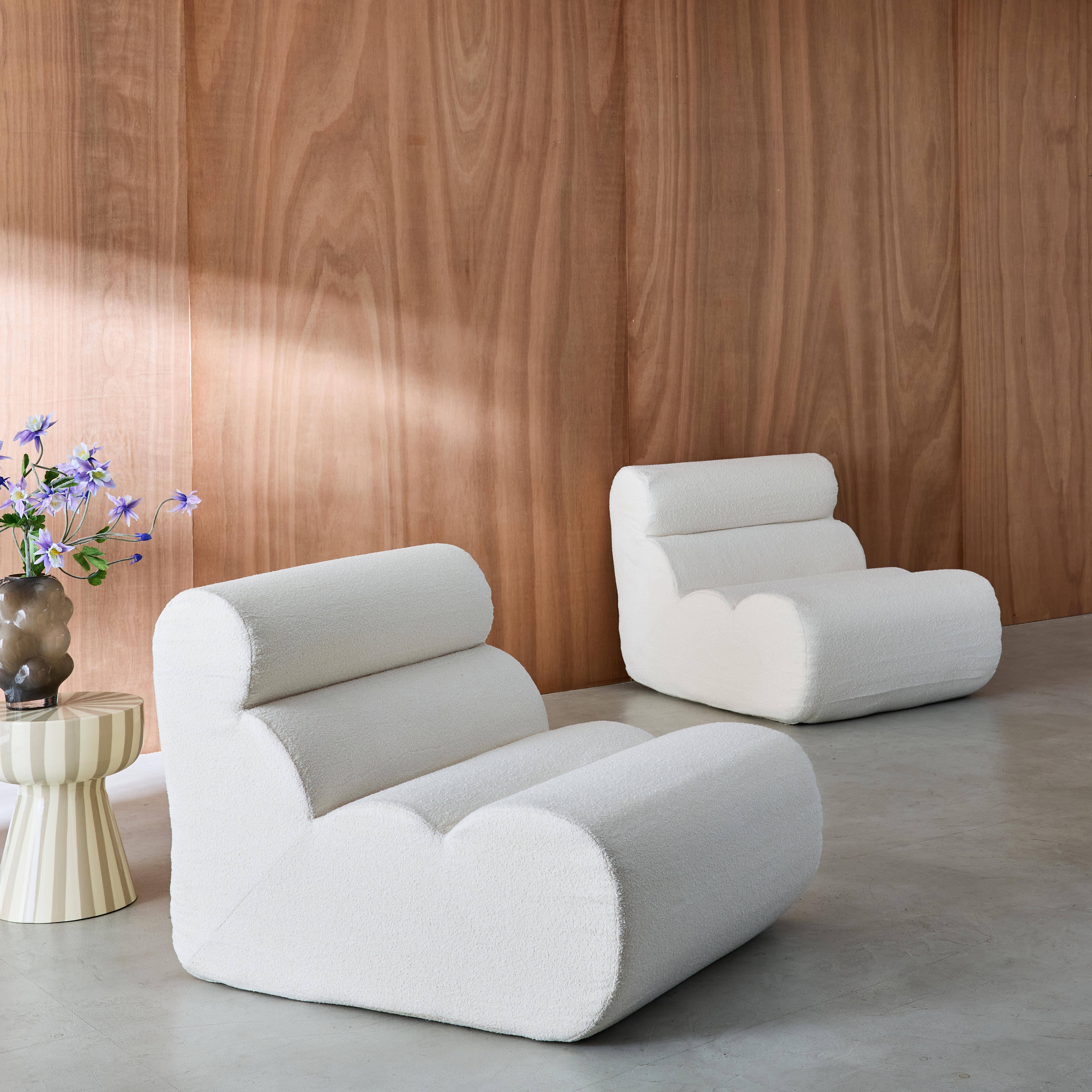 2er-Set modulare Lounge-Sessel mit strukturiertem Bouclé-Bezug in weiß B 81 x T 99 x H 75 cm - Nova,sweeek,Photo2