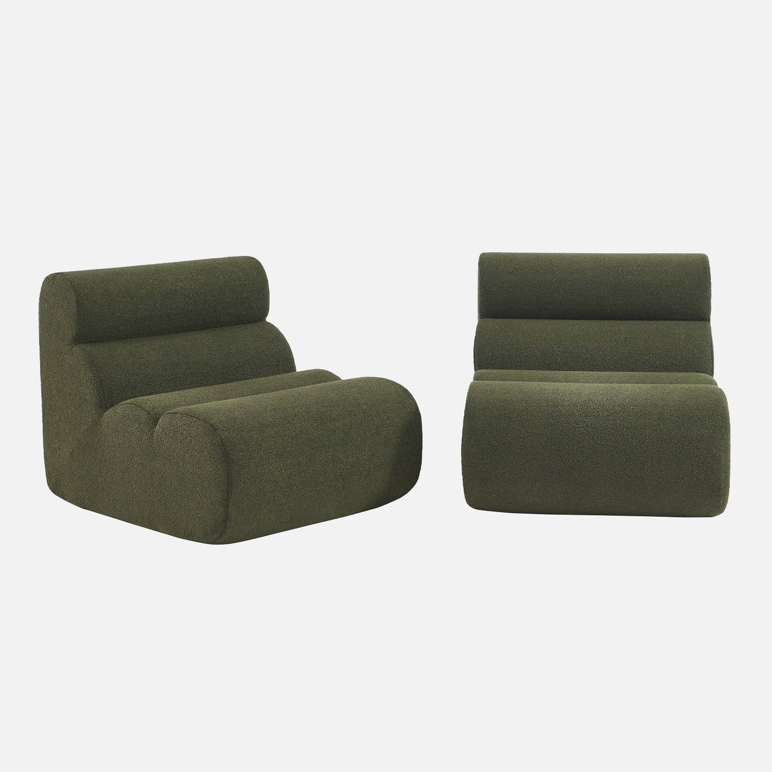 Chauffeuse bouclette texturée kaki 1 place (lot de 2)