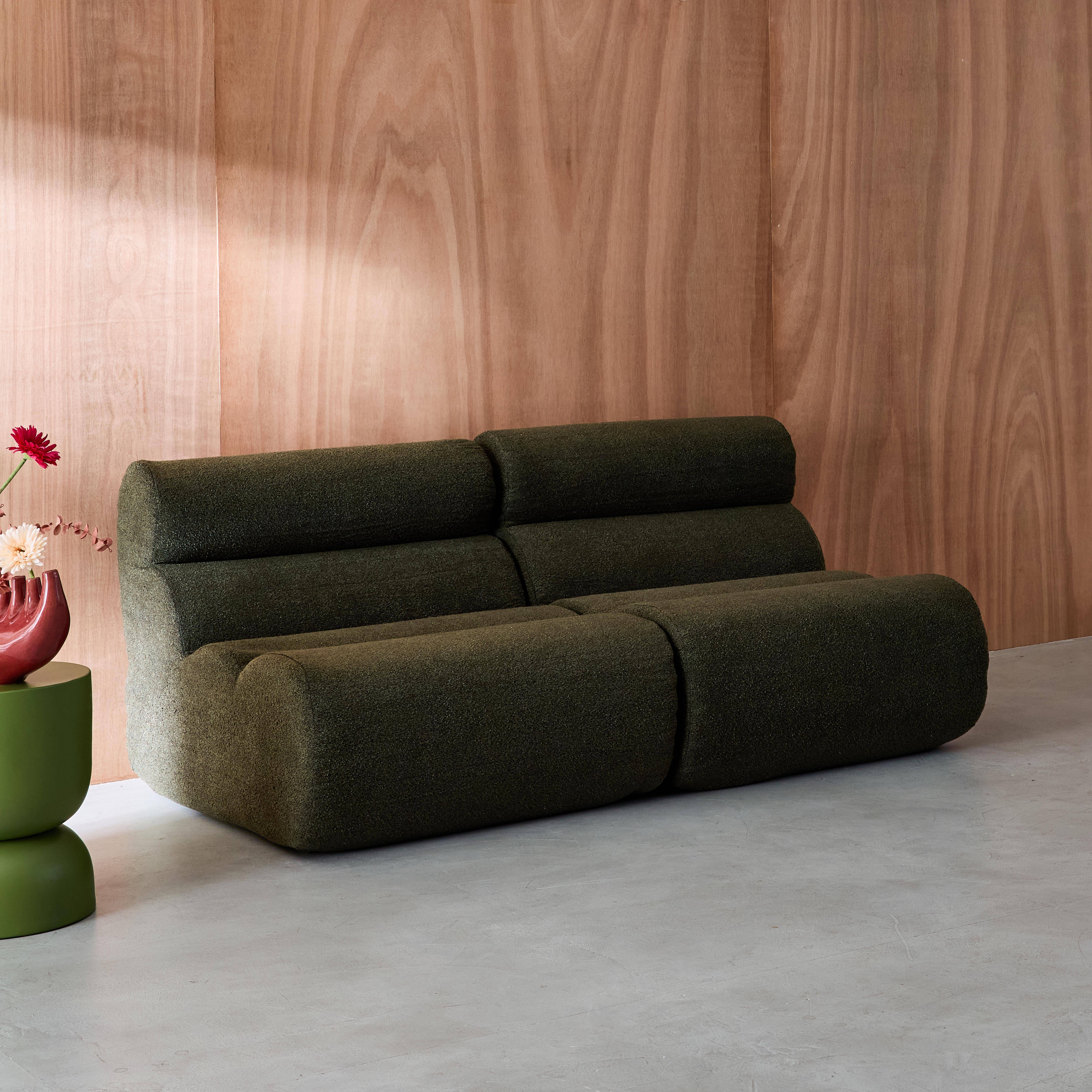 2er-Set modulare Lounge-Sessel mit strukturiertem Bouclé-Bezug in khaki B 81 x T 99 x H 75 cm - Nova,sweeek,Photo3