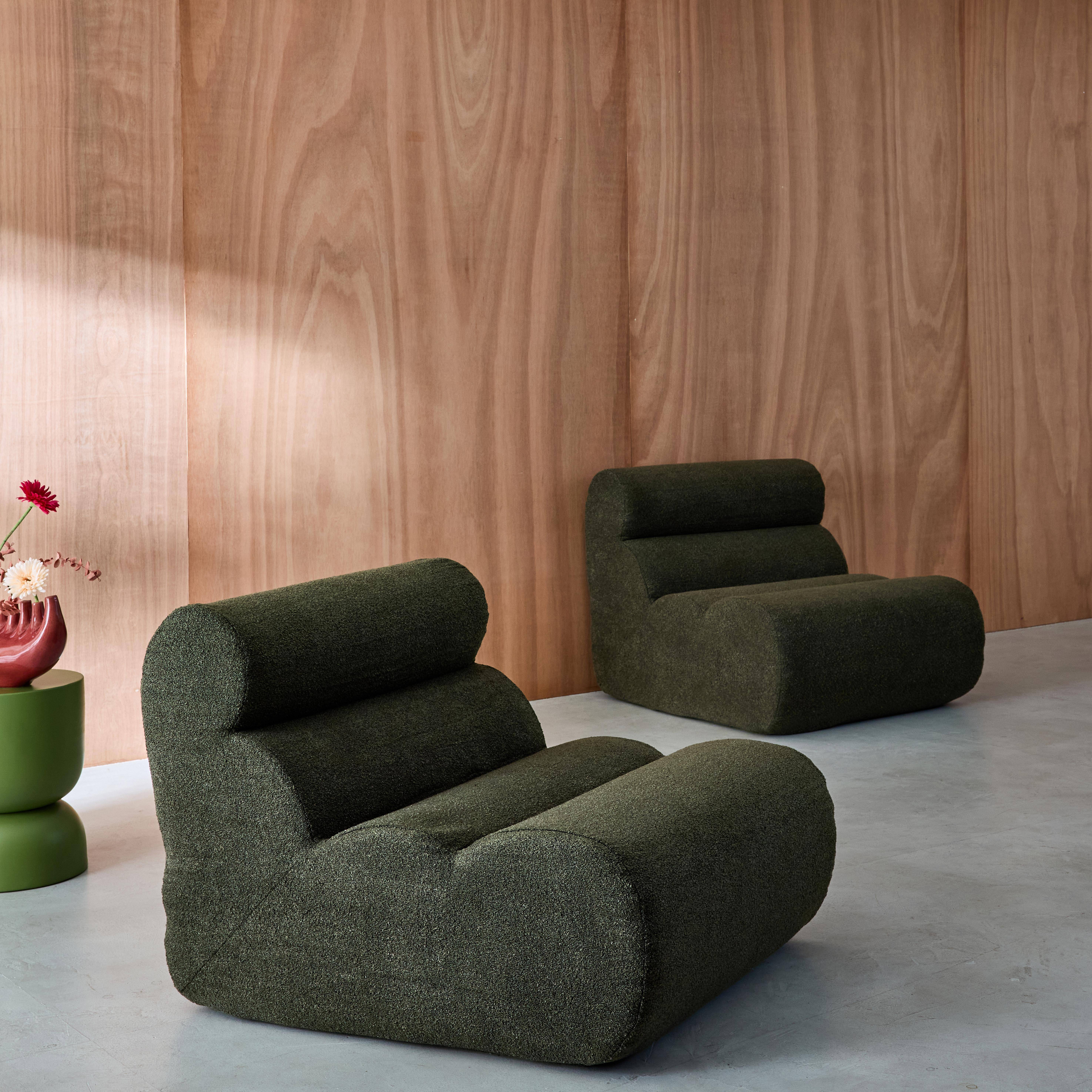 2er-Set modulare Lounge-Sessel mit strukturiertem Bouclé-Bezug in khaki B 81 x T 99 x H 75 cm - Nova Photo2