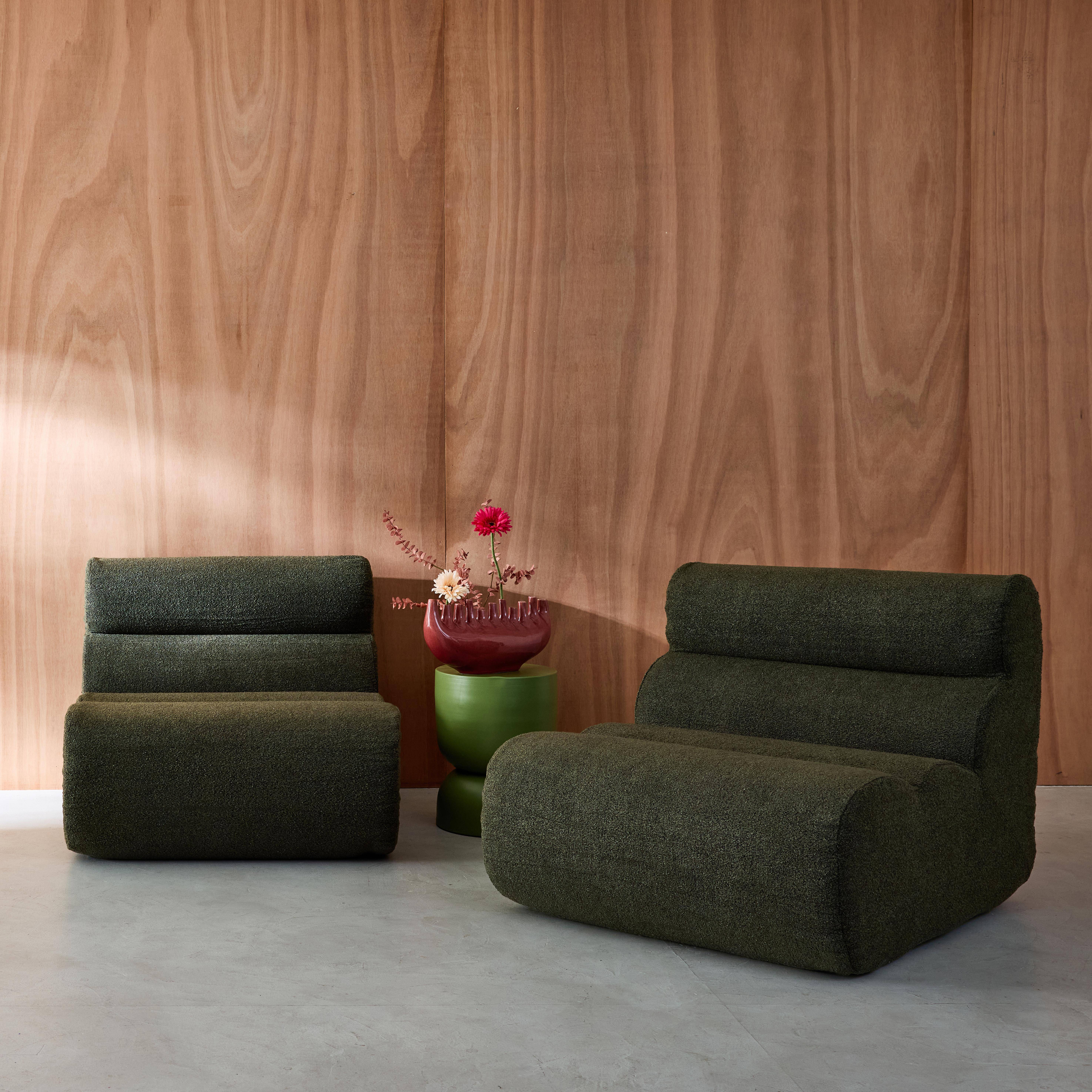 2er-Set modulare Lounge-Sessel mit strukturiertem Bouclé-Bezug in khaki B 81 x T 99 x H 75 cm - Nova,sweeek,Photo1