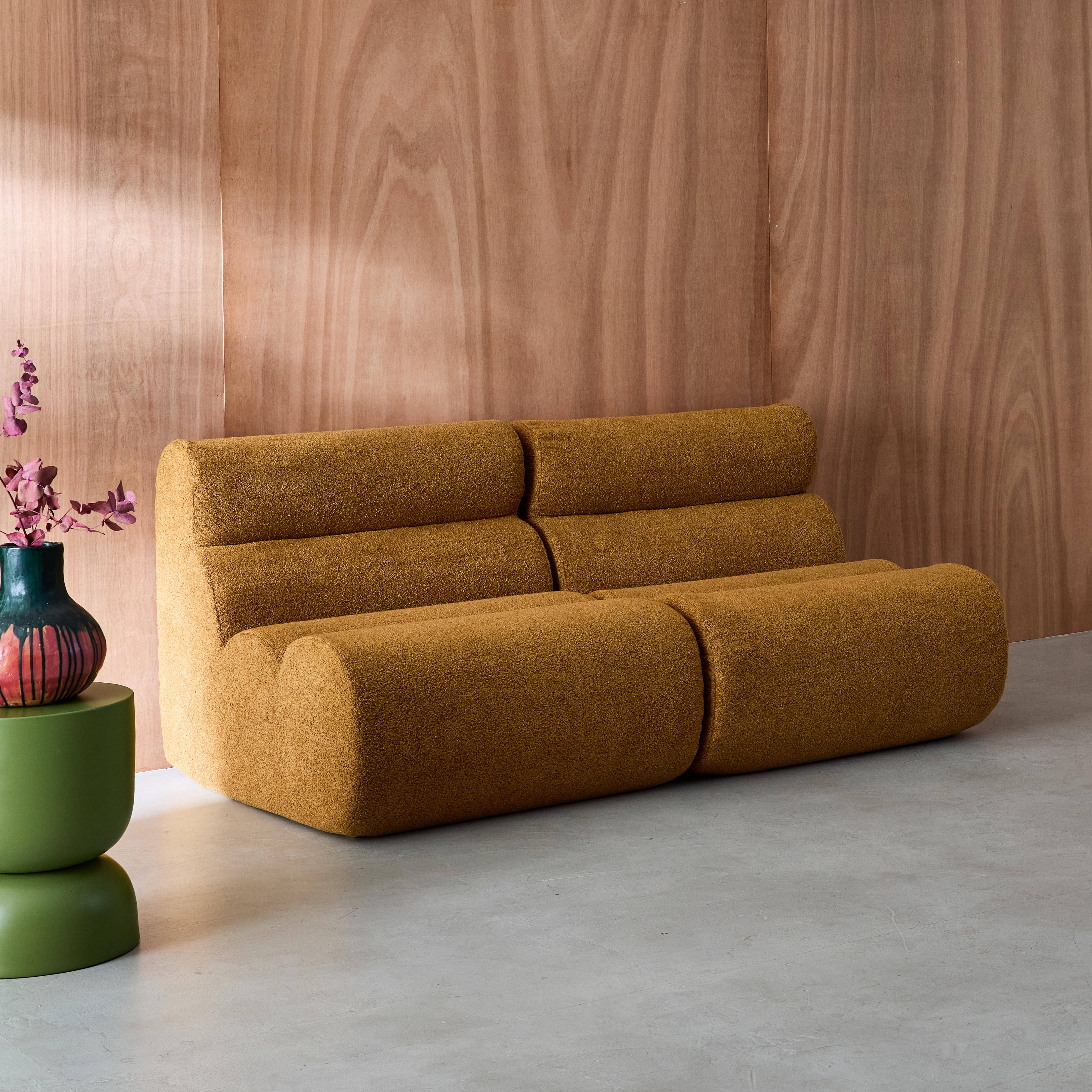 2er-Set modulare Lounge-Sessel mit strukturiertem Bouclé-Bezug in senfgelb B 81 x T 99 x H 75 cm - Nova,sweeek,Photo3