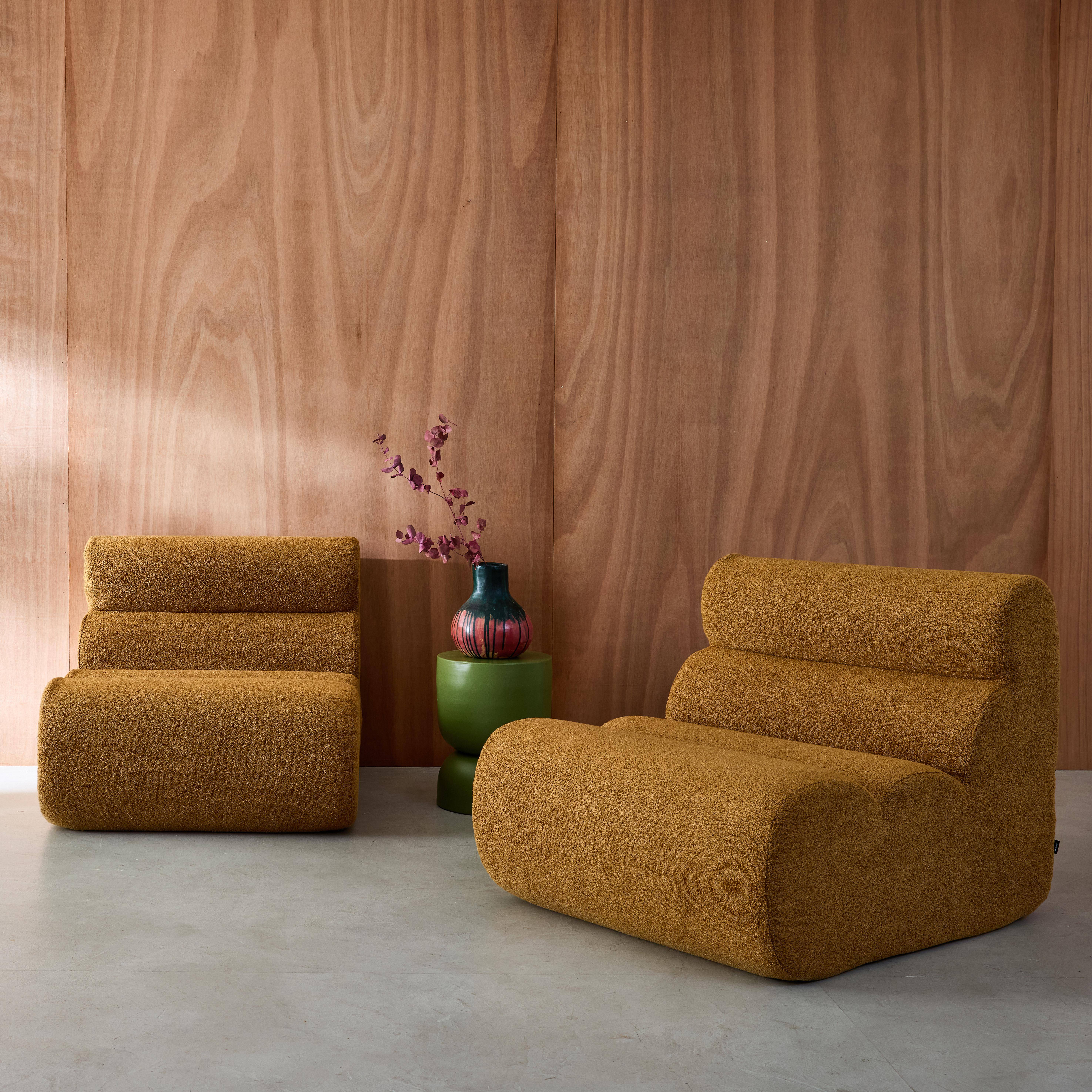 2er-Set Lounge-Sessel mit Bouclé-Bezug in senfgelb| sweeek