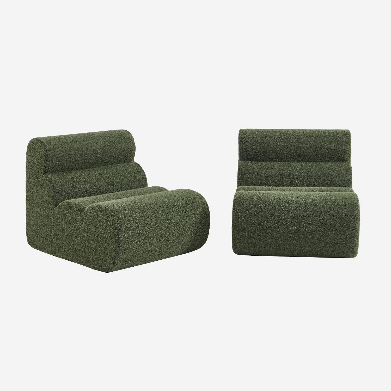 Sofá modular con efecto alpaca, 2 plazas, Nova alpaca, Verde kaki, 81x99x75 cm Photo1
