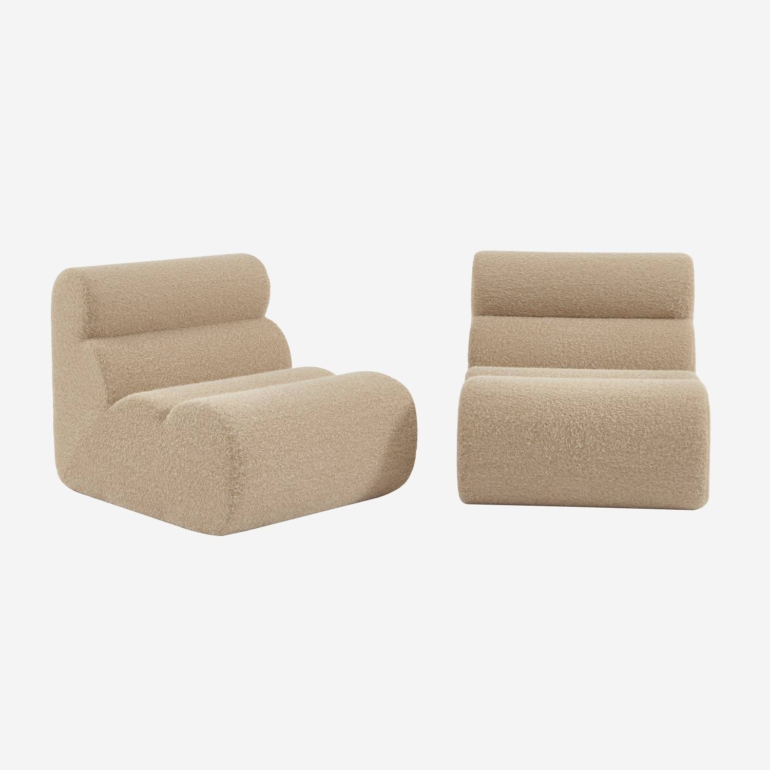 Chauffeuse tissu effet alpaca 1 place beige (lot de 2)
