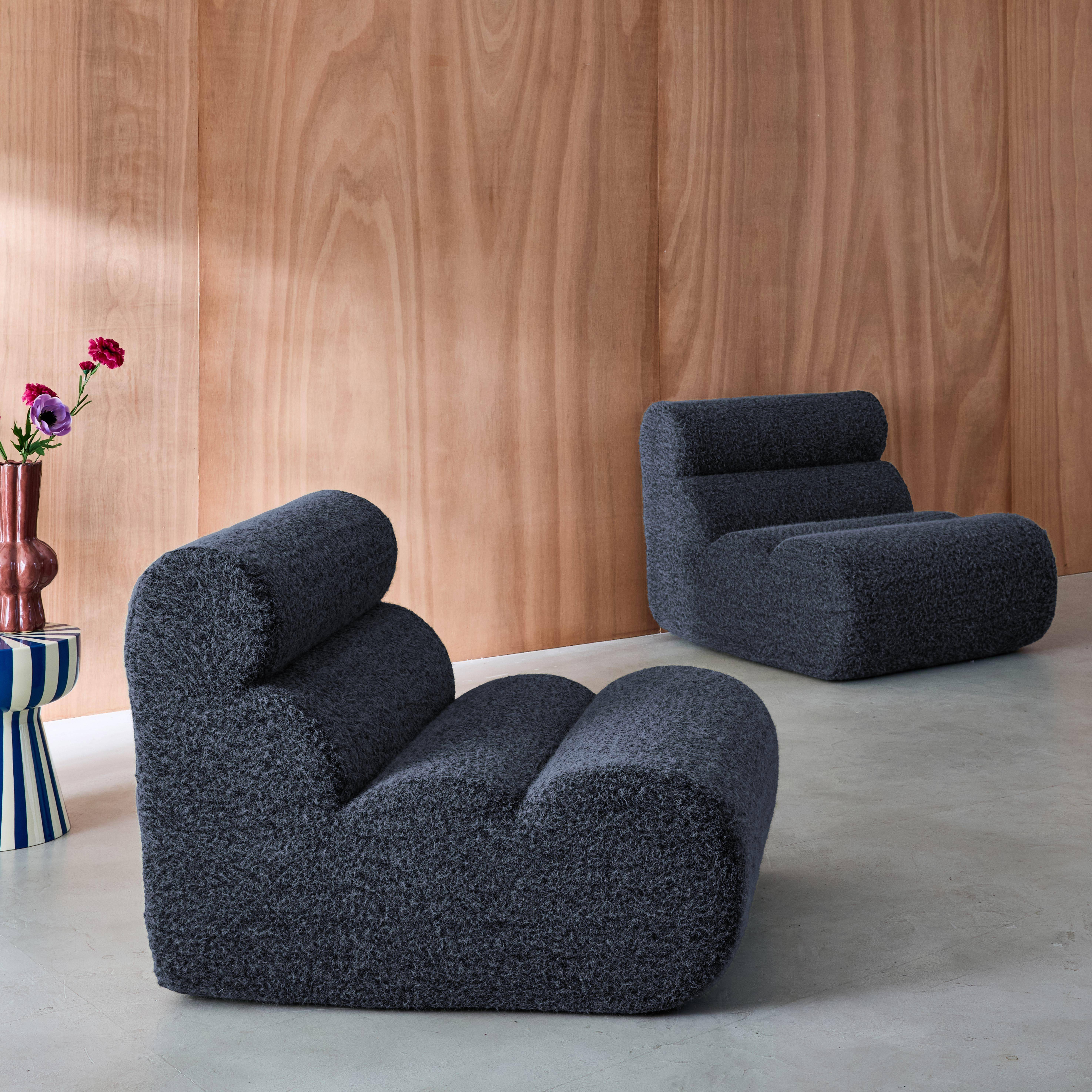 Stoffen fauteuils effect alpaca 1 zitplaats (set van 2) donkerblauw L 81 x B 99 x H 75cm - Nova,sweeek,Photo2