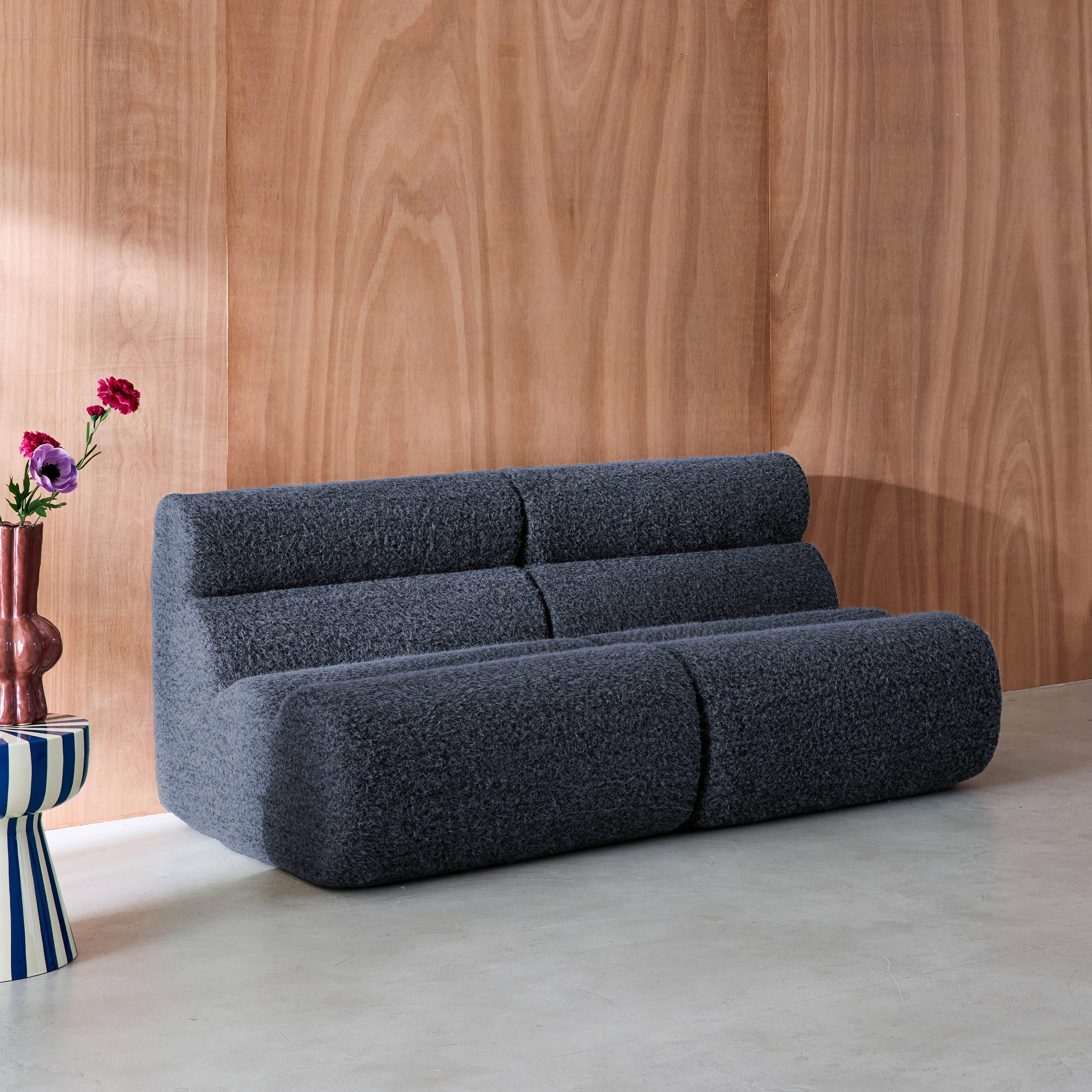 Stoffen fauteuils effect alpaca 1 zitplaats (set van 2) donkerblauw L 81 x B 99 x H 75cm - Nova Photo3