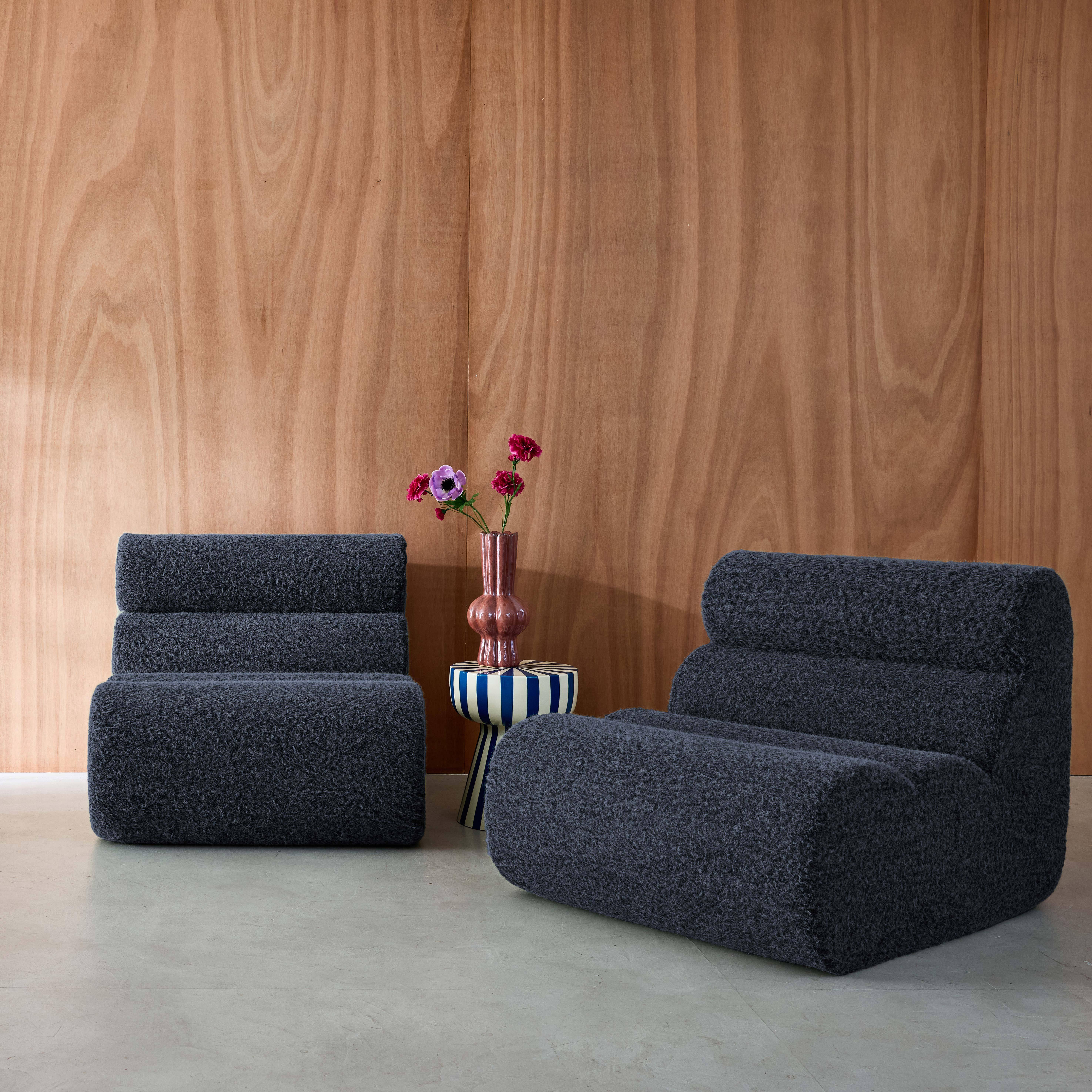 Stoffen fauteuils effect alpaca 1 zitplaats (set van 2) donkerblauw L 81 x B 99 x H 75cm - Nova,sweeek,Photo1