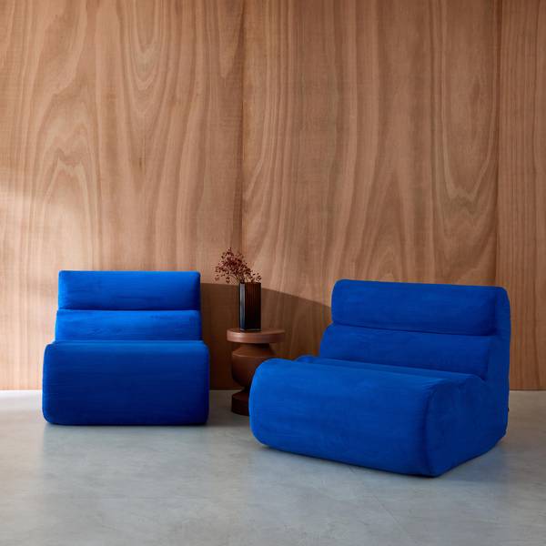 2er-Set Lounge-Sessel mit elektroblauem Stoffbezug