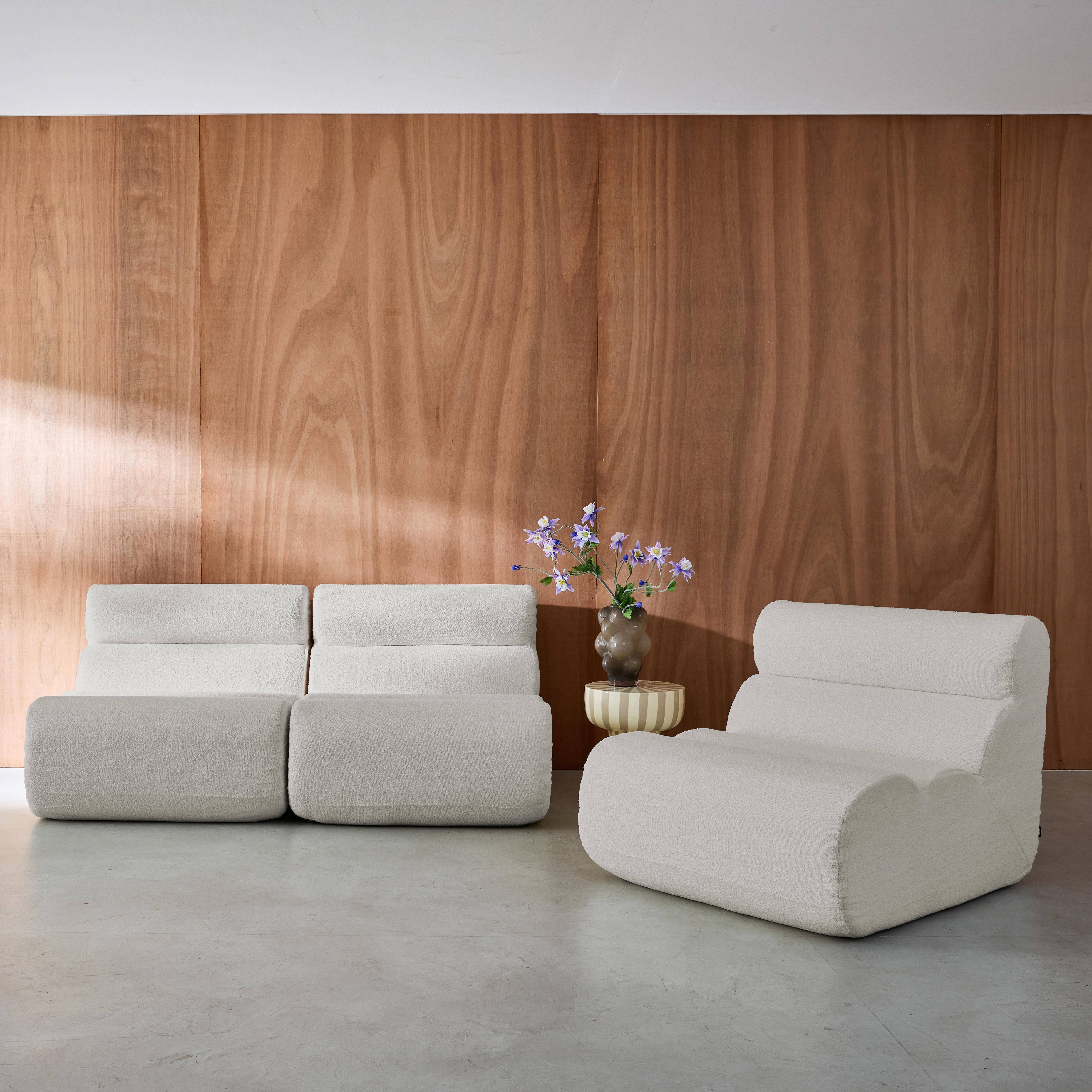 3er-Set modulare Lounge-Sessel mit strukturiertem Bouclé-Bezug in weiß B 81 x T 99 x H 75 cm - Nova Photo3