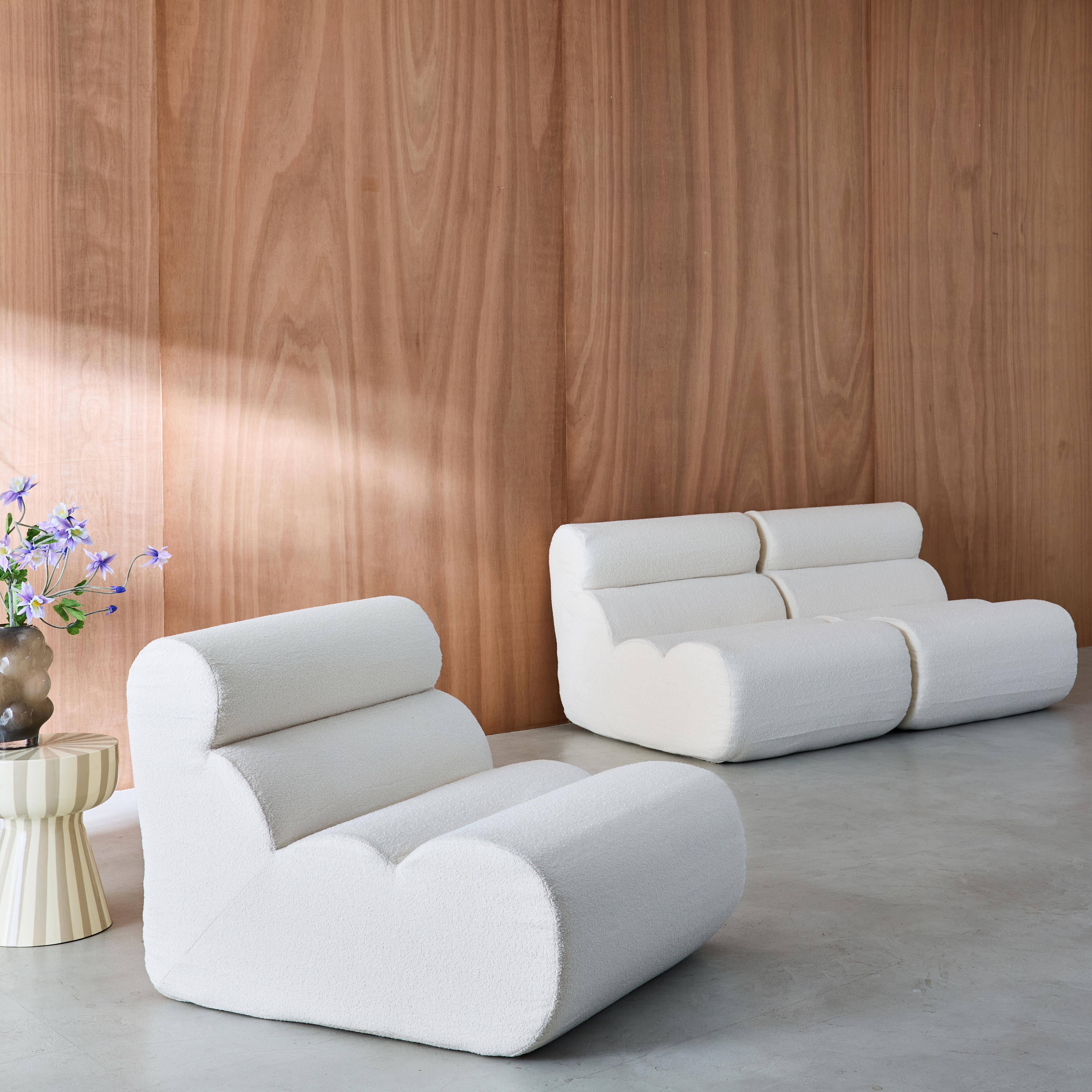 3er-Set modulare Lounge-Sessel mit strukturiertem Bouclé-Bezug in weiß B 81 x T 99 x H 75 cm - Nova Photo2