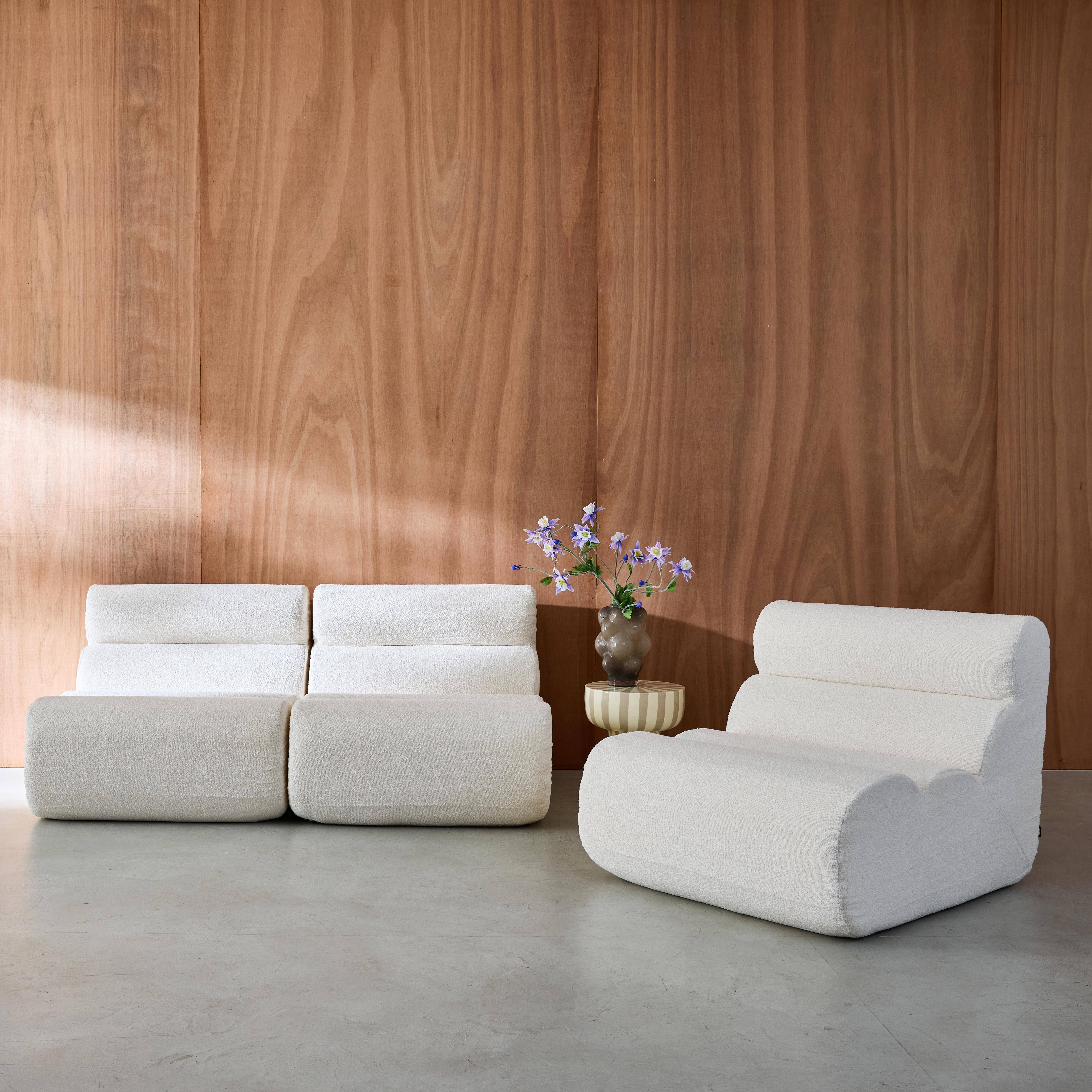 3er-Set modulare Lounge-Sessel mit strukturiertem Bouclé-Bezug in weiß B 81 x T 99 x H 75 cm - Nova Photo1