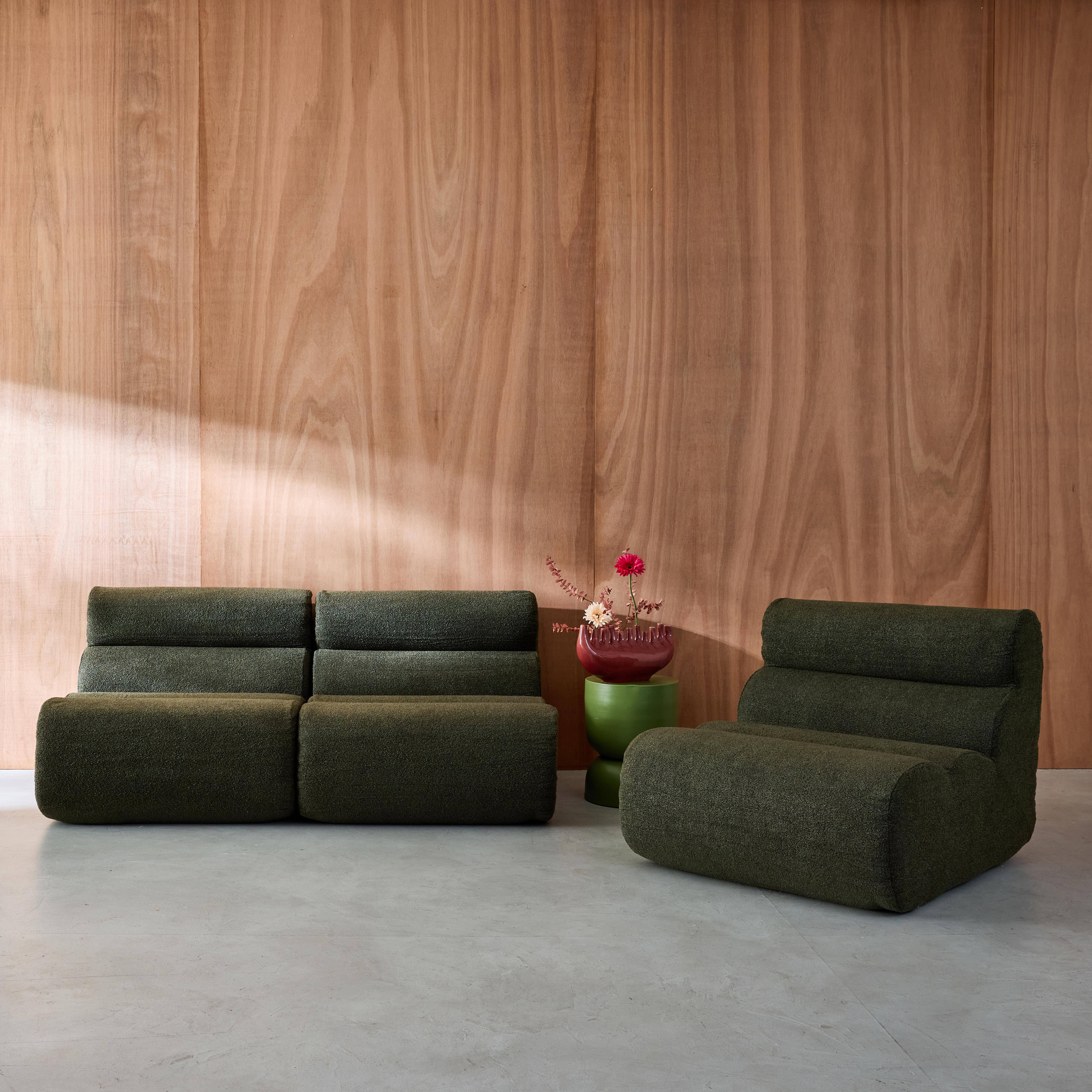 3er-Set modulare Lounge-Sessel mit strukturiertem Bouclé-Bezug in khaki B 81 x T 99 x H 75 cm - Nova Photo1
