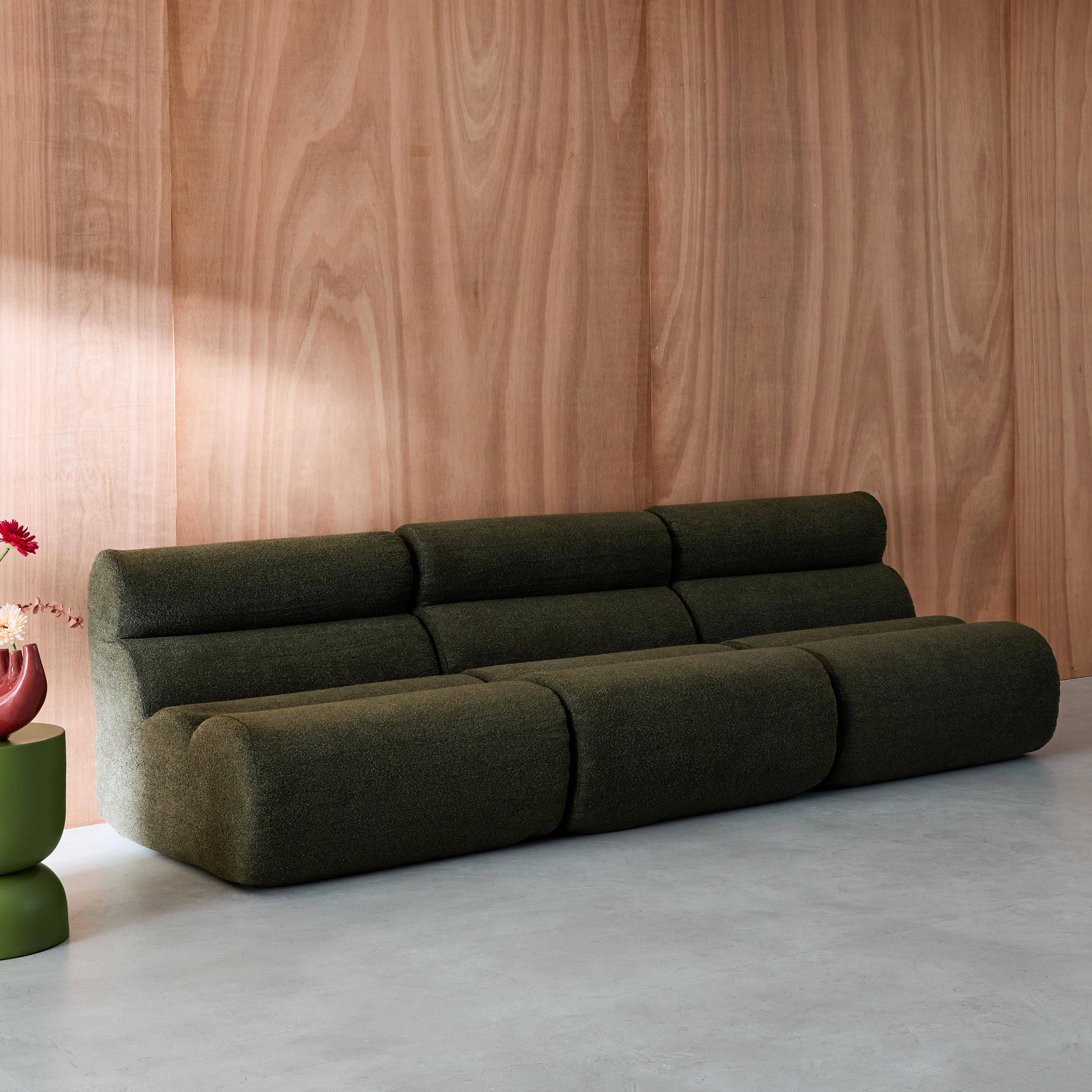 3er-Set modulare Lounge-Sessel mit strukturiertem Bouclé-Bezug in khaki B 81 x T 99 x H 75 cm - Nova Photo3