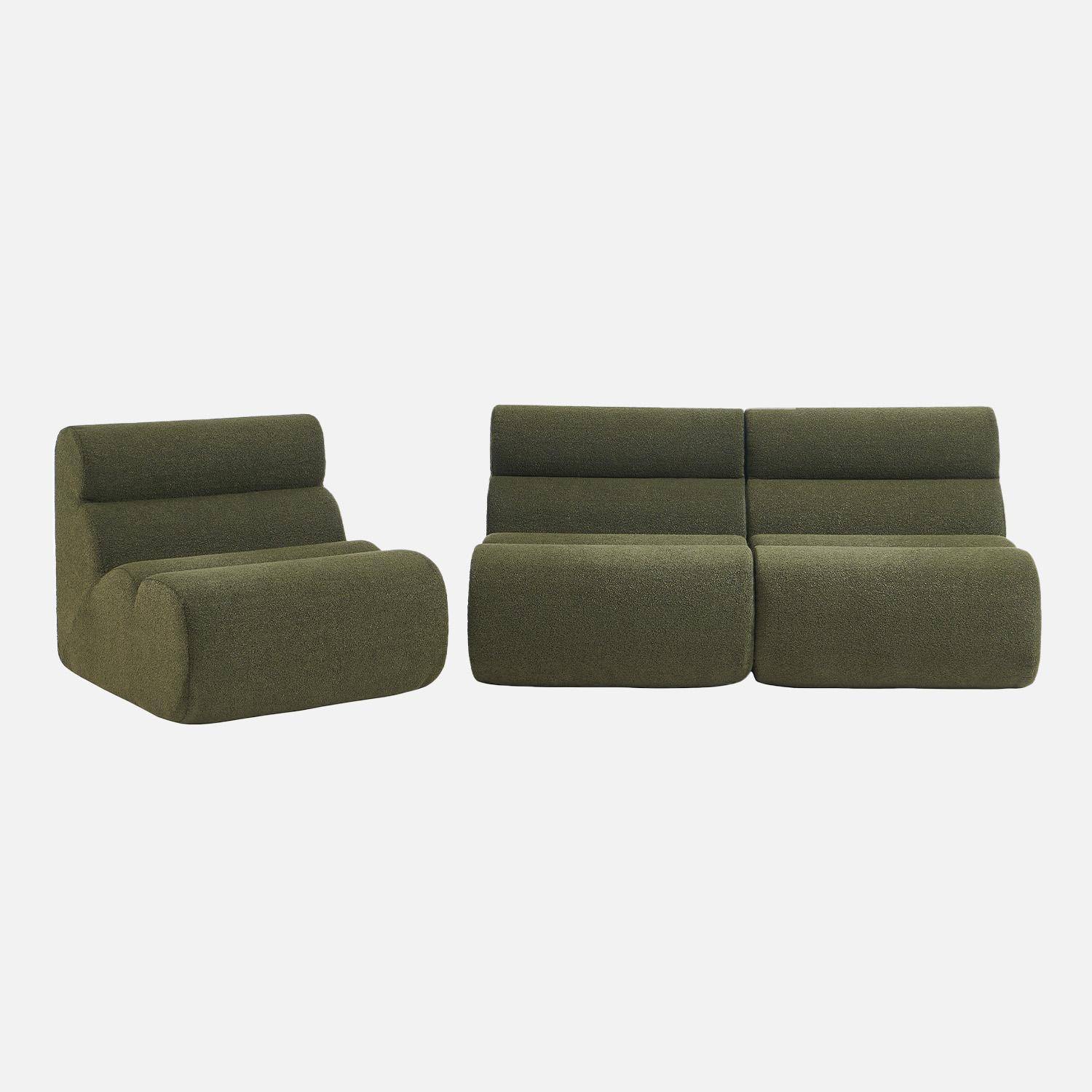 Lot de 3 chauffeuses bouclette texturée kaki 1 place - L 81 x P 99 x H 81cm - Nova Photo3