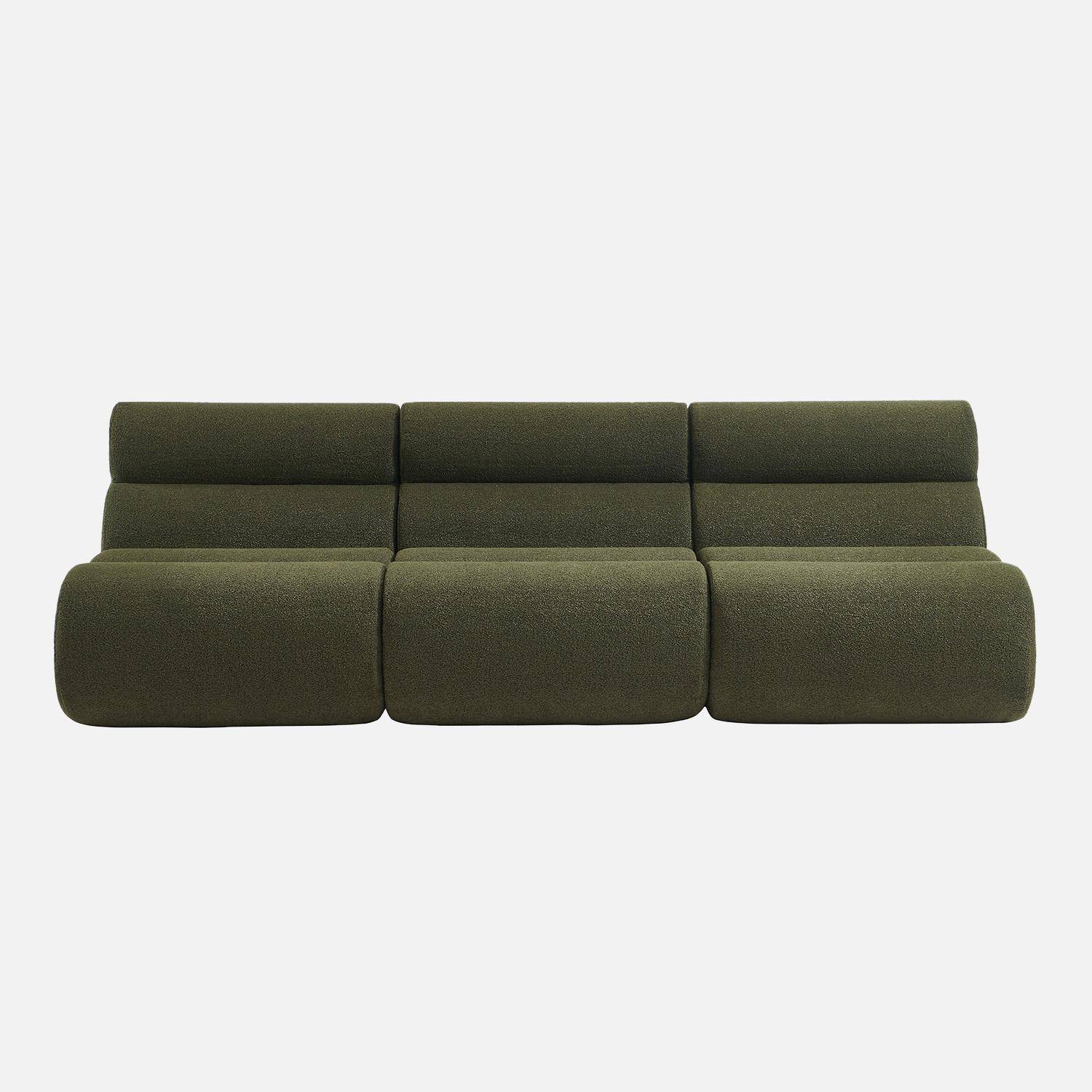 Lot de 3 chauffeuses bouclette texturée kaki 1 place - L 81 x P 99 x H 81cm - Nova Photo2
