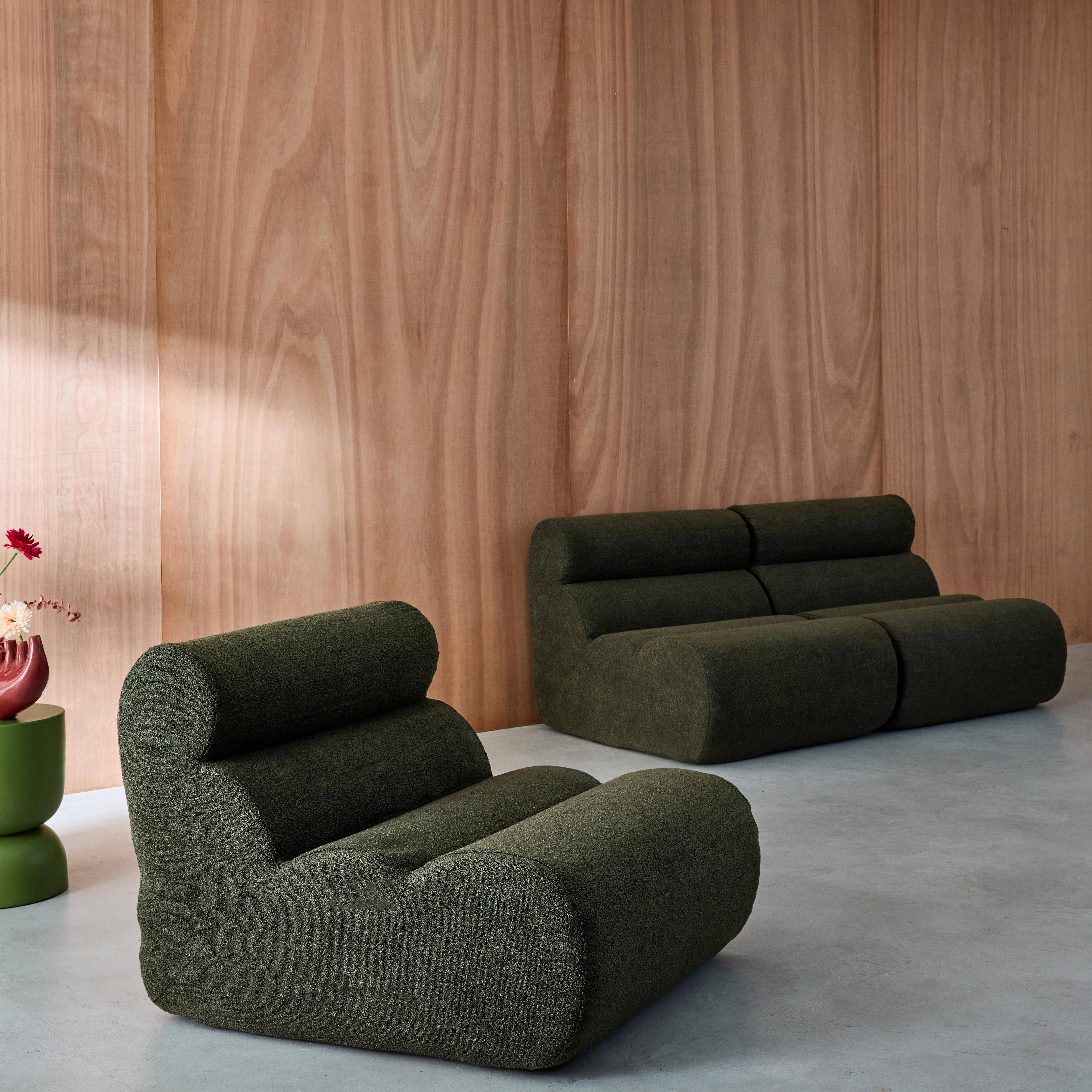 3er-Set modulare Lounge-Sessel mit strukturiertem Bouclé-Bezug in khaki B 81 x T 99 x H 75 cm - Nova,sweeek,Photo2