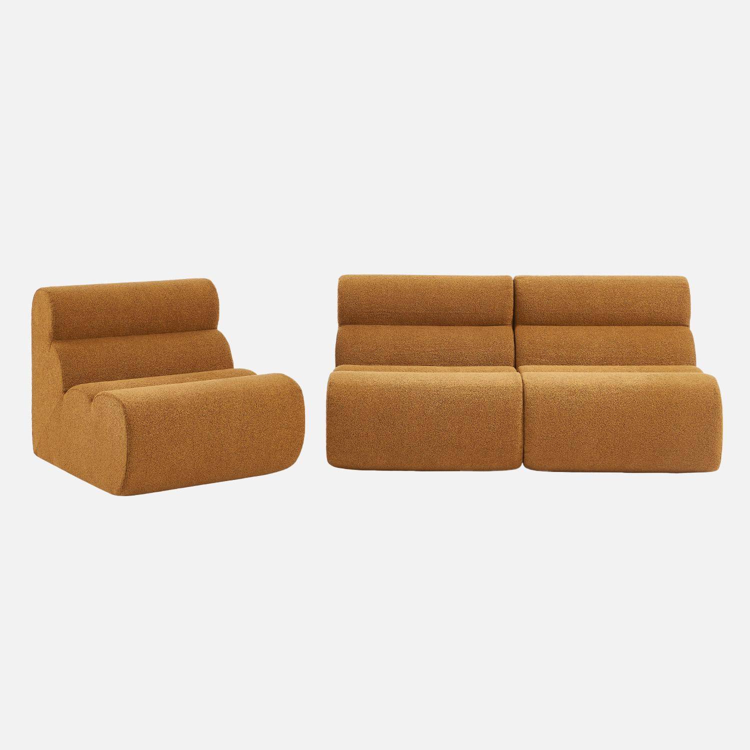 Sofá modular de borreguito texturizado, 3 plazas, Nova borreguito, Mostaza, 81x99x75 cm Photo3