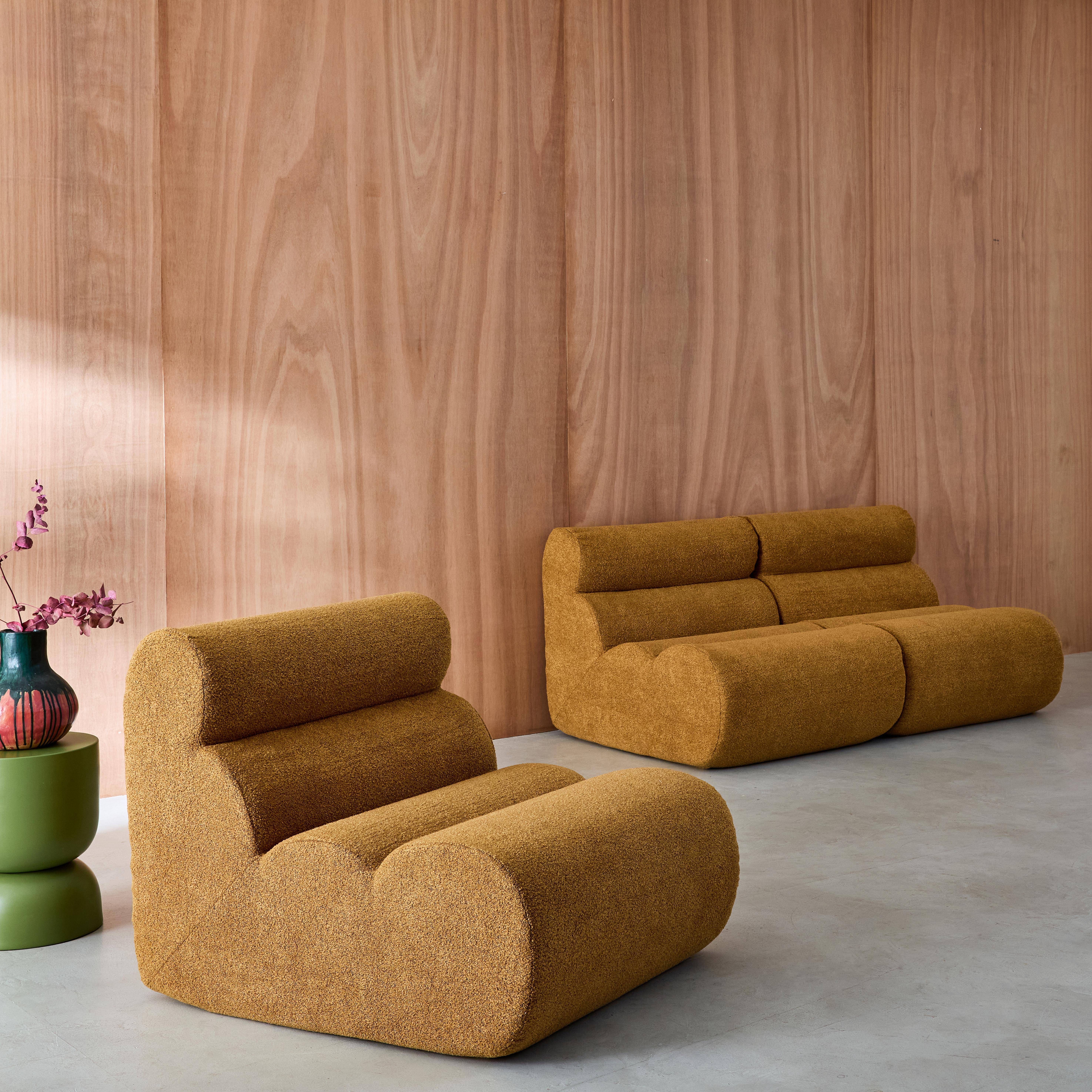 3er-Set modulare Lounge-Sessel mit strukturiertem Bouclé-Bezug in senfgelb B 81 x T 99 x H 75 cm - Nova Photo2