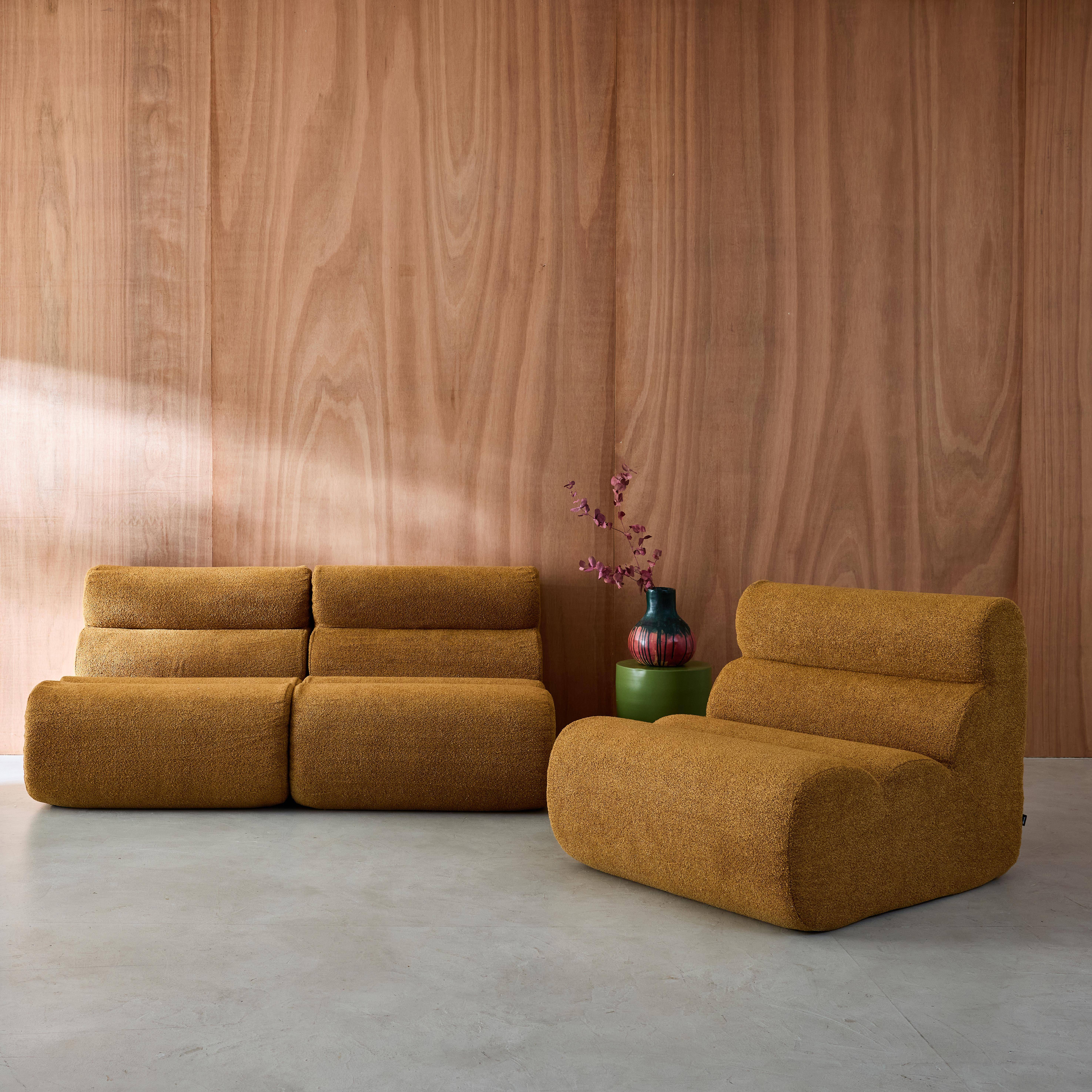 3er-Set modulare Lounge-Sessel mit strukturiertem Bouclé-Bezug in senfgelb B 81 x T 99 x H 75 cm - Nova,sweeek,Photo1