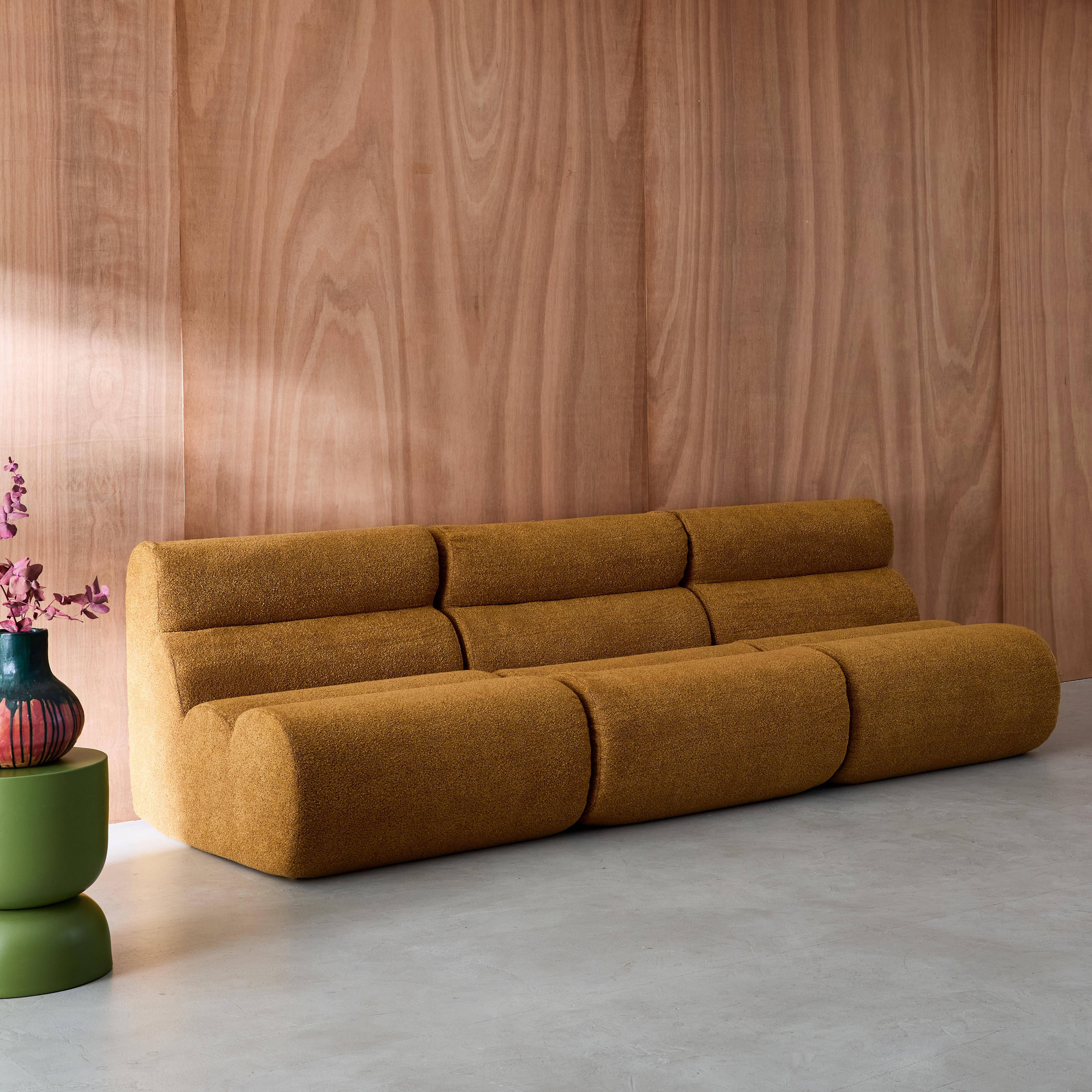 3er-Set modulare Lounge-Sessel mit strukturiertem Bouclé-Bezug in senfgelb B 81 x T 99 x H 75 cm - Nova,sweeek,Photo3