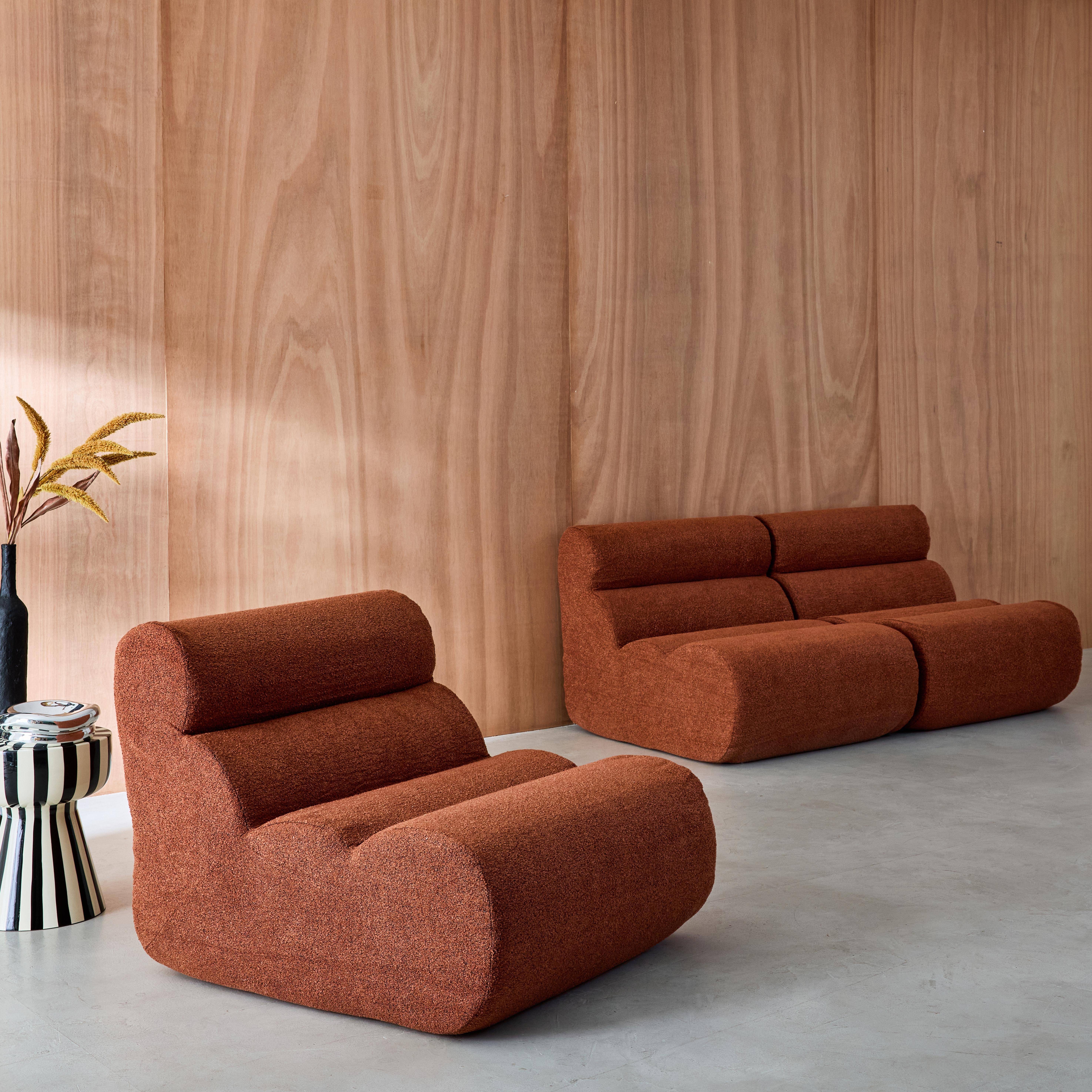 3er-Set modulare Lounge-Sessel mit strukturiertem Bouclé-Bezug in terrakotta B 81 x T 99 x H 75 cm - Nova,sweeek,Photo2