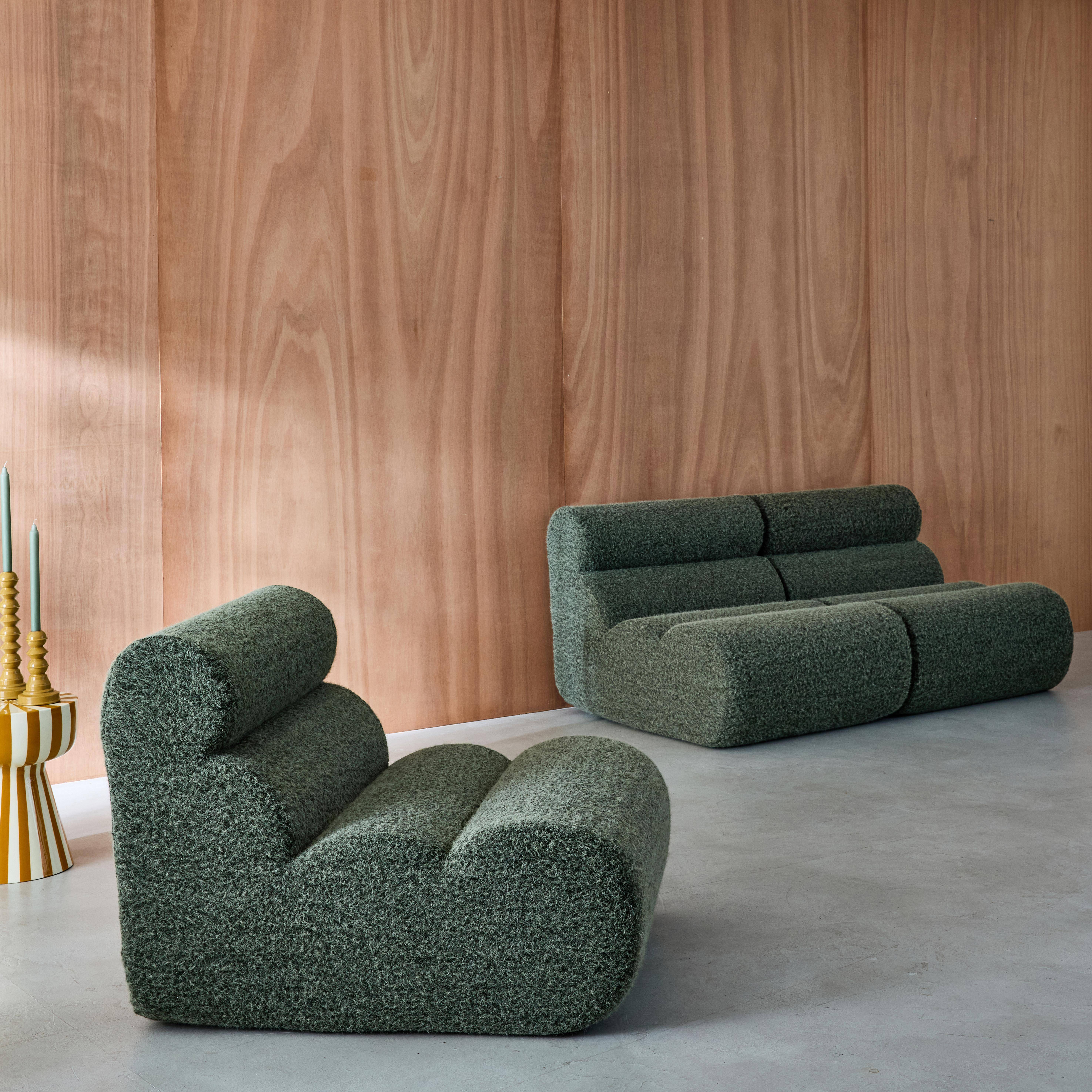 3er-Set modulare Lounge-Sessel mit Bezug im Alpaka-Look khaki B 81 x T 99 x H 75 cm - Nova Photo2