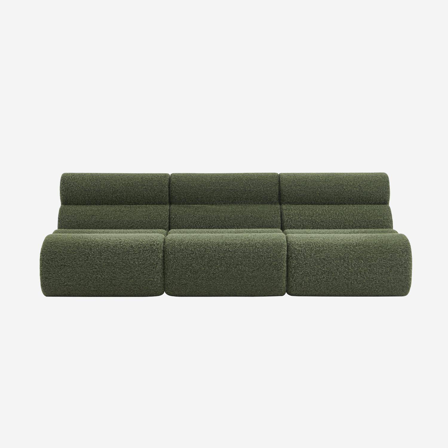 Sofá modular con efecto alpaca, 3 plazas, Nova alpaca, Verde kaki, 81x99x75 cm Photo2