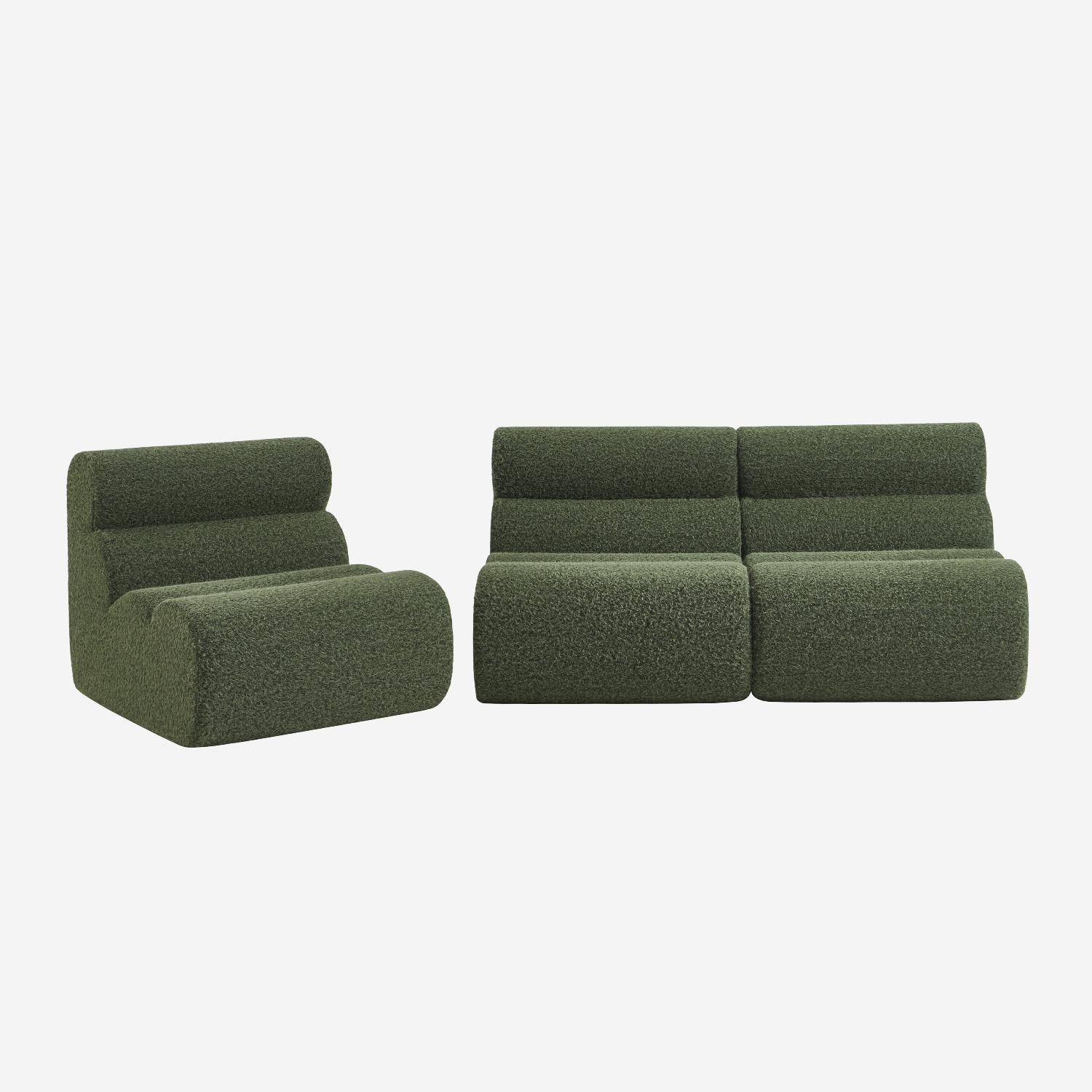 Sofá modular con efecto alpaca, 3 plazas, Nova alpaca, Verde kaki, 81x99x75 cm Photo3