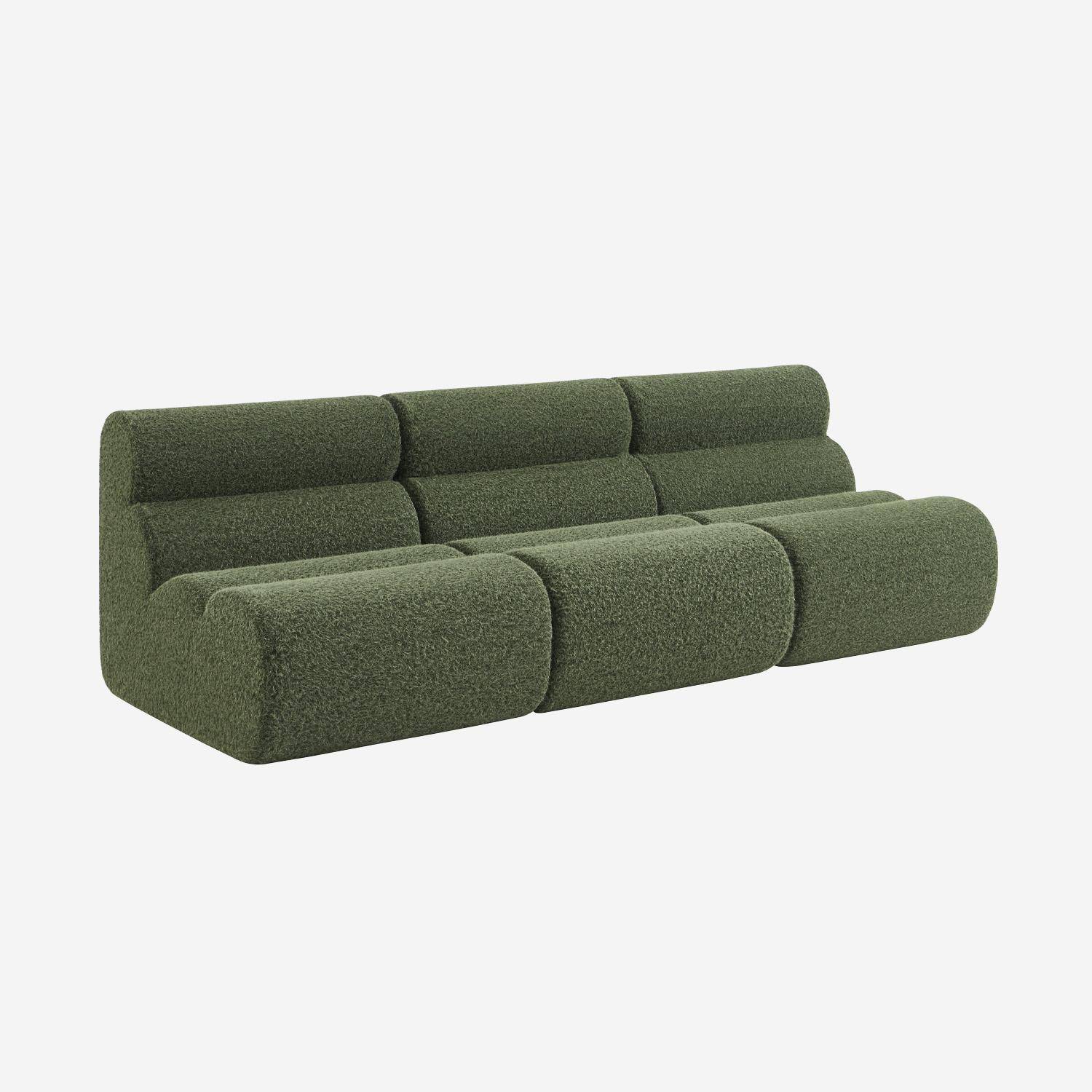 Sofá modular con efecto alpaca, 3 plazas, Nova alpaca, Verde kaki, 81x99x75 cm Photo1