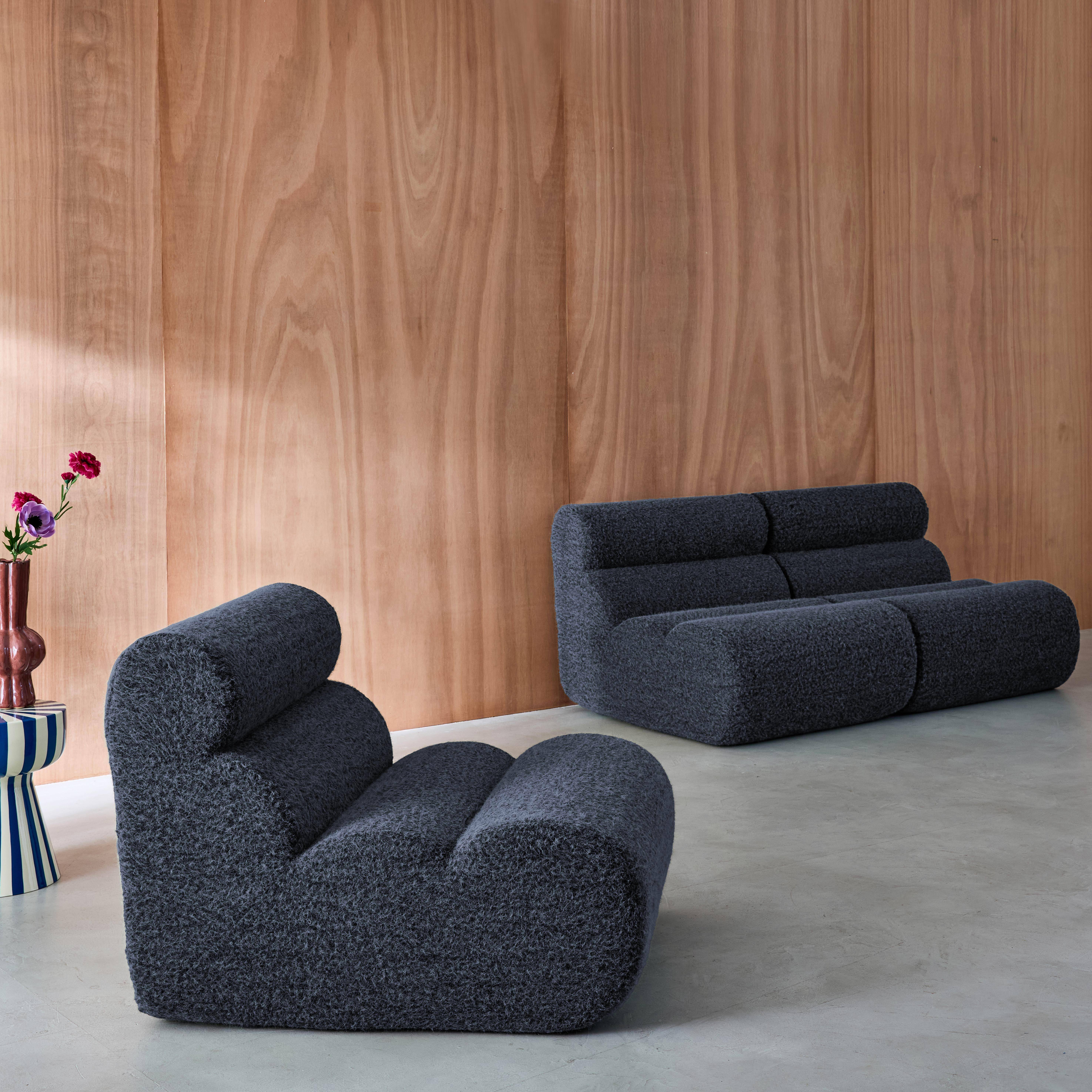 Stoffen fauteuils effect alpaca 1 zitplaats (set van 3) donkerblauw L 81 x B 99 x H 75cm - Nova,sweeek,Photo2