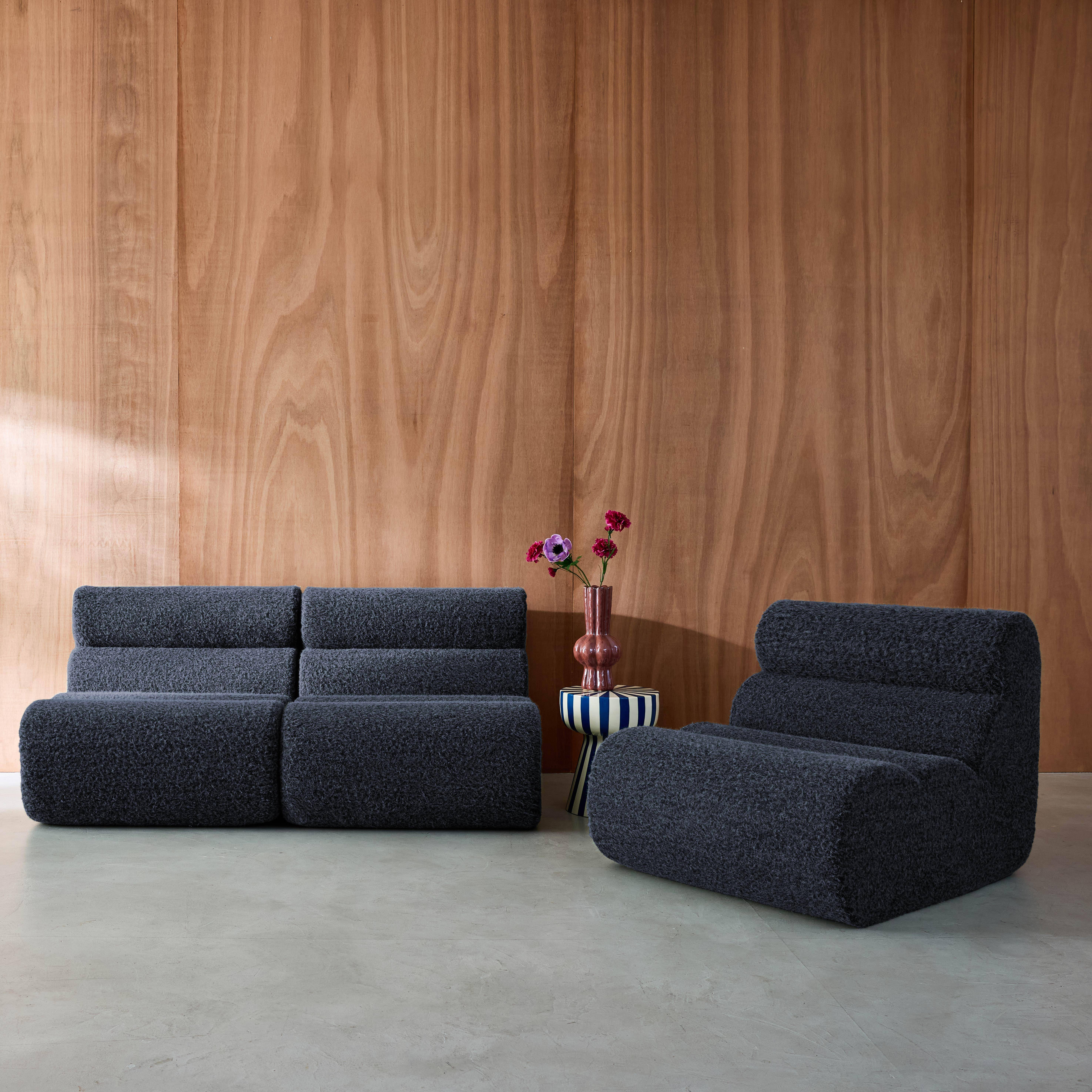 Stoffen fauteuils effect alpaca 1 zitplaats (set van 3) donkerblauw L 81 x B 99 x H 75cm - Nova,sweeek,Photo1