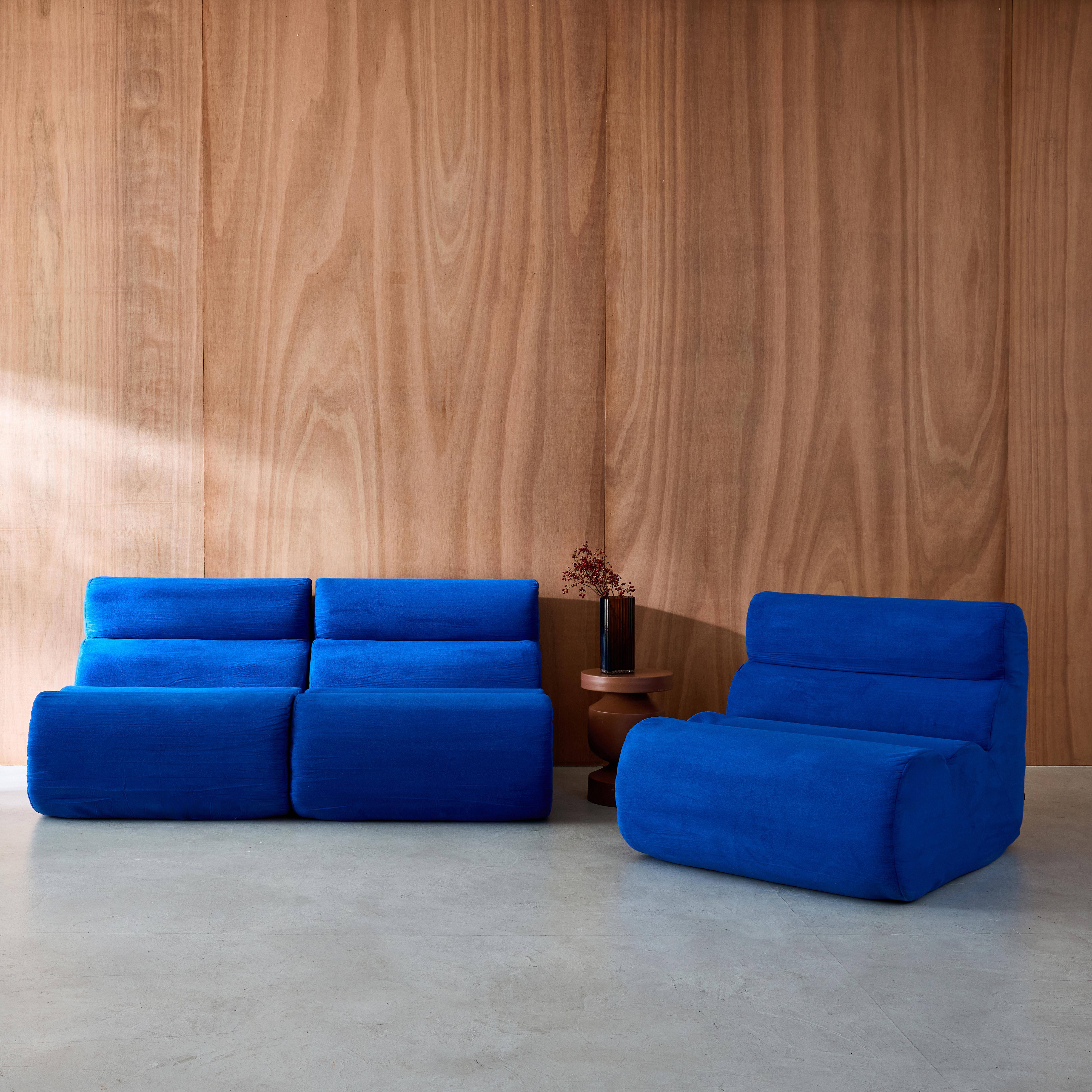3er-Set Lounge-Sessel mit elektroblauem Stoffbezug