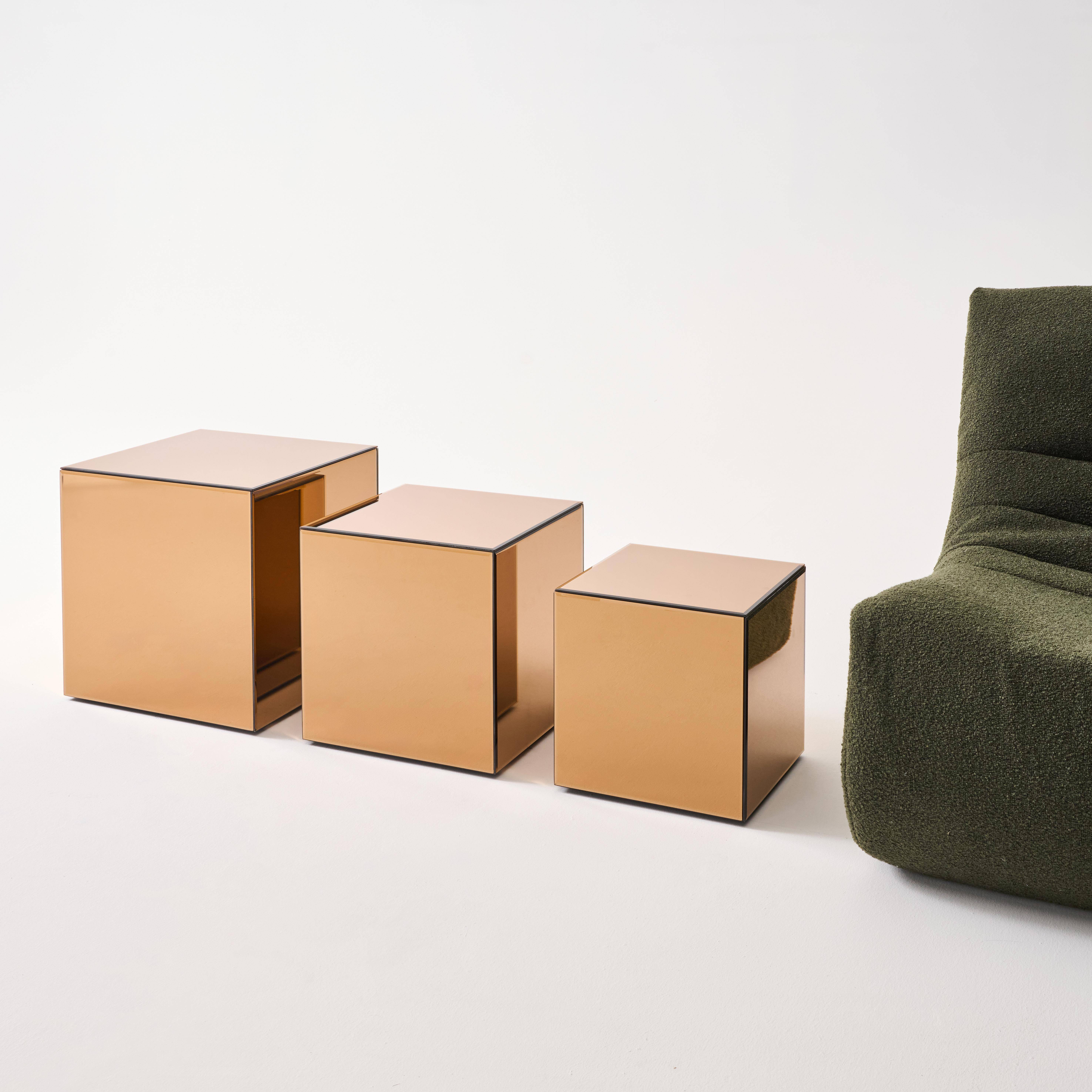 Tavolino, lato del divano, cubo a specchio 35cm, Mirage, Ambre, 35x35x36 cm,sweeek,Photo5