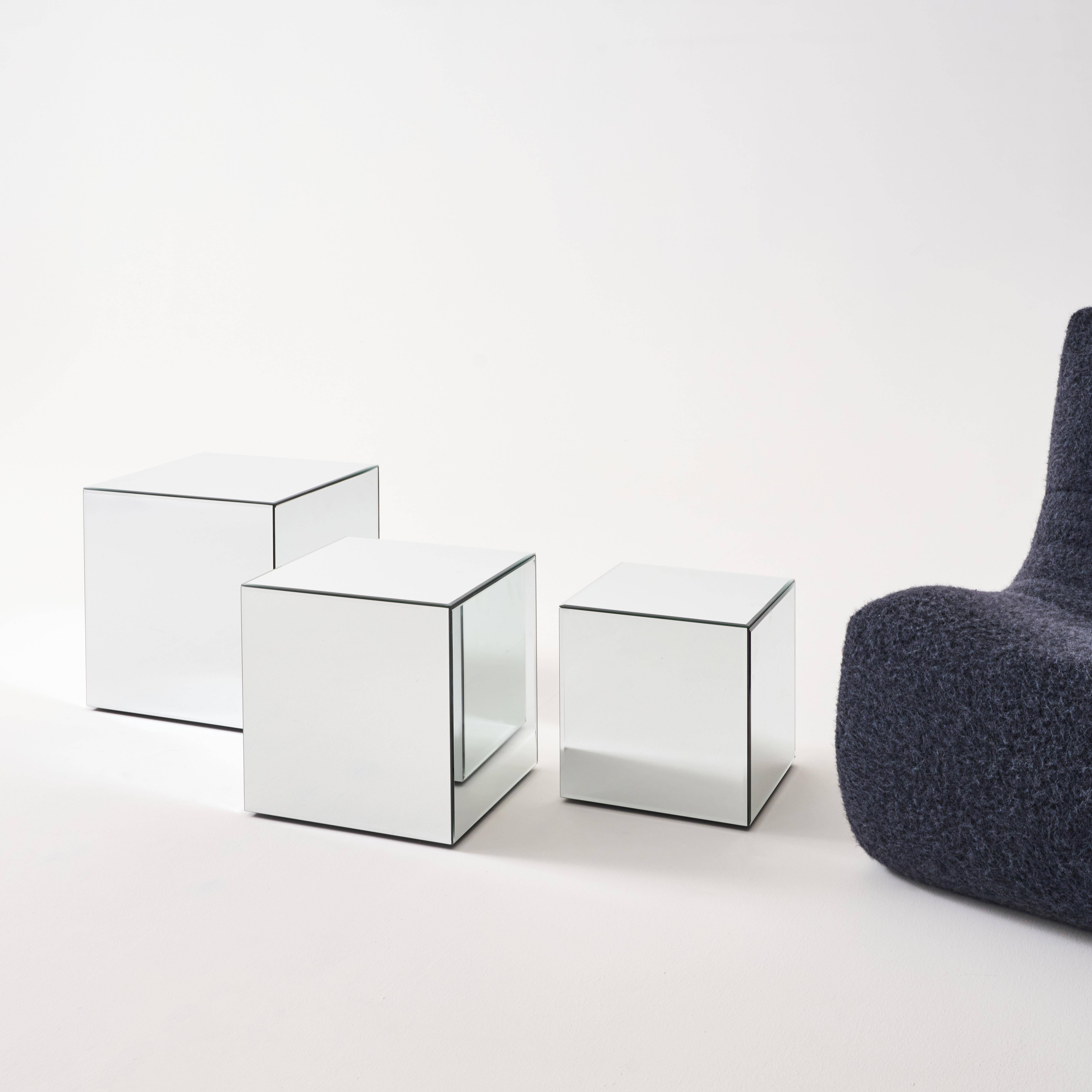 Cubic mirror coffee table, side table, bedside table, 40 cm cubic mirror, Mirage, Transparent, 40x40x41 cm,sweeek,Photo4