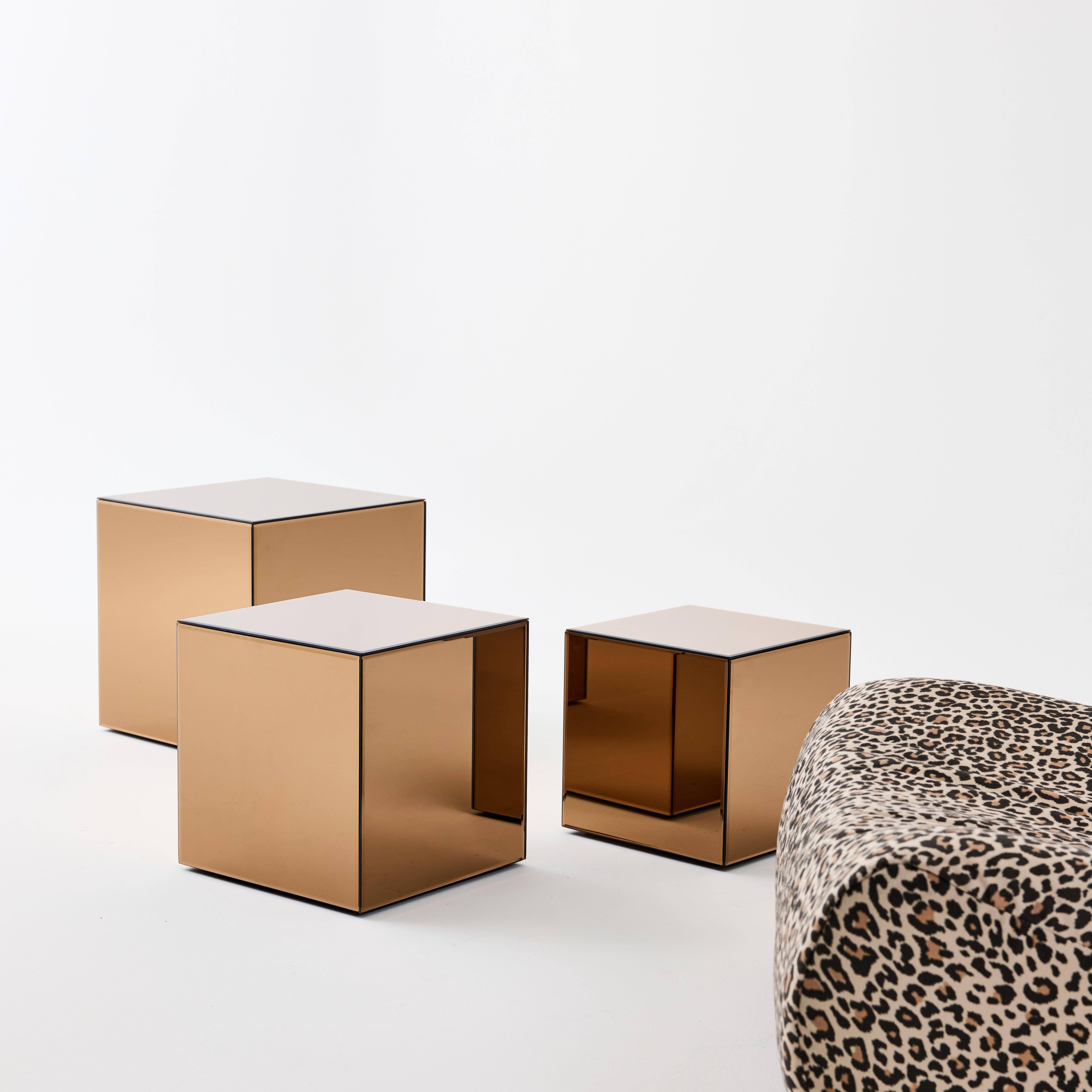 Bijzettafel spiegelglas kubus amber 40 x 40 x 40,8 cm - Mirage,sweeek,Photo1