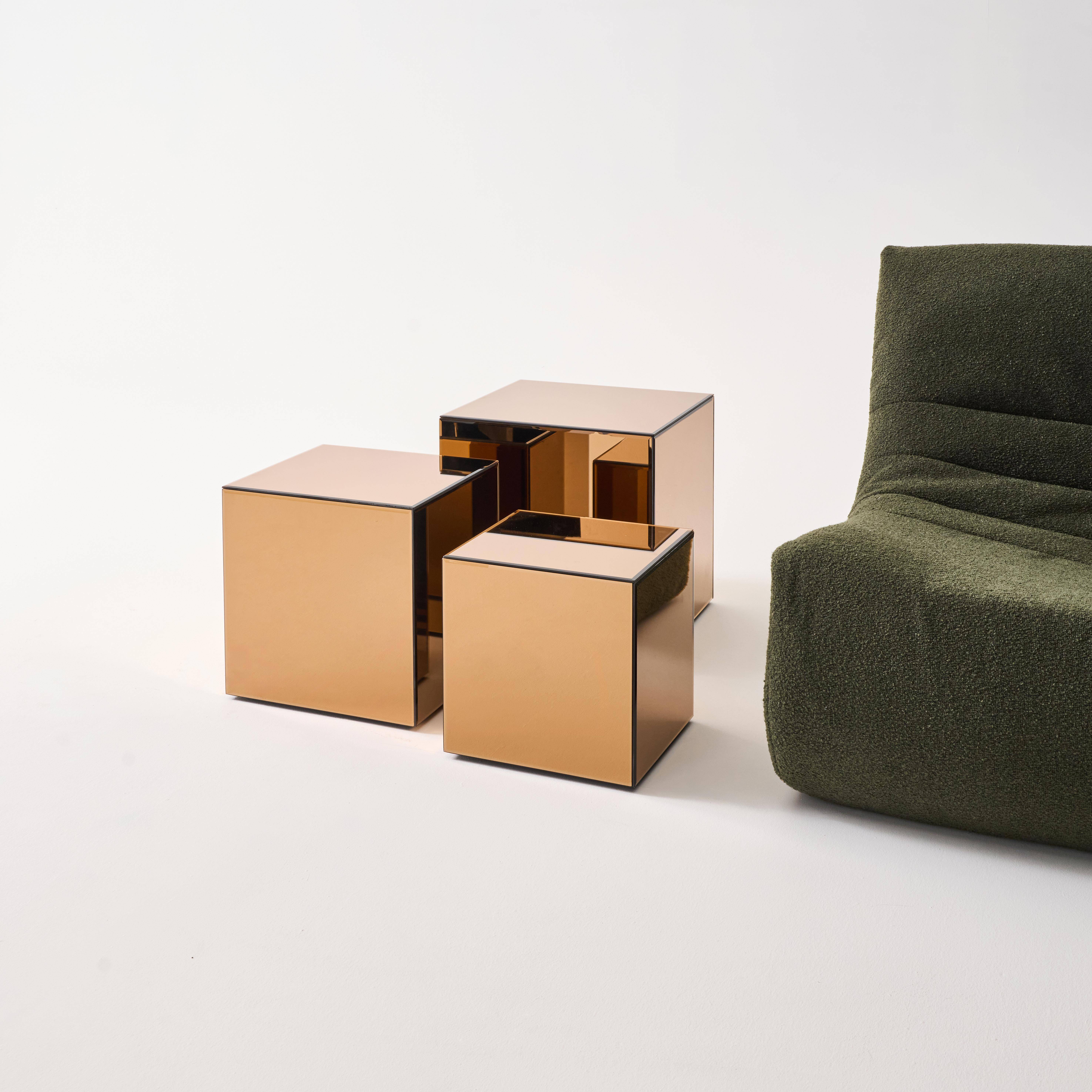 Cubic mirror coffee table, side table, bedside table, 40 cm cubic mirror, Mirage, Amber, 40x40x41 cm Photo6