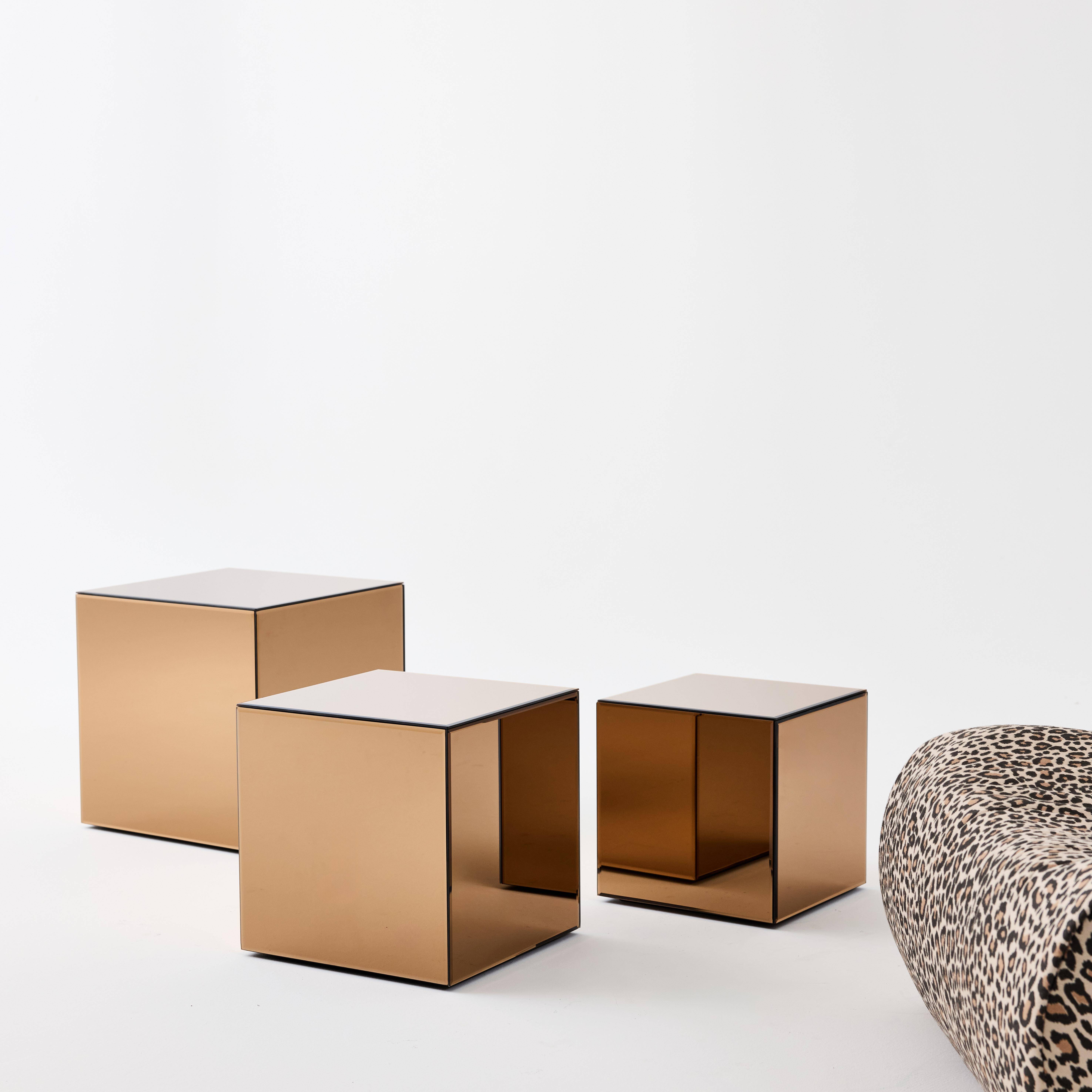 Bijzettafel spiegelglas kubus amber 40 x 40 x 40,8 cm - Mirage Photo2