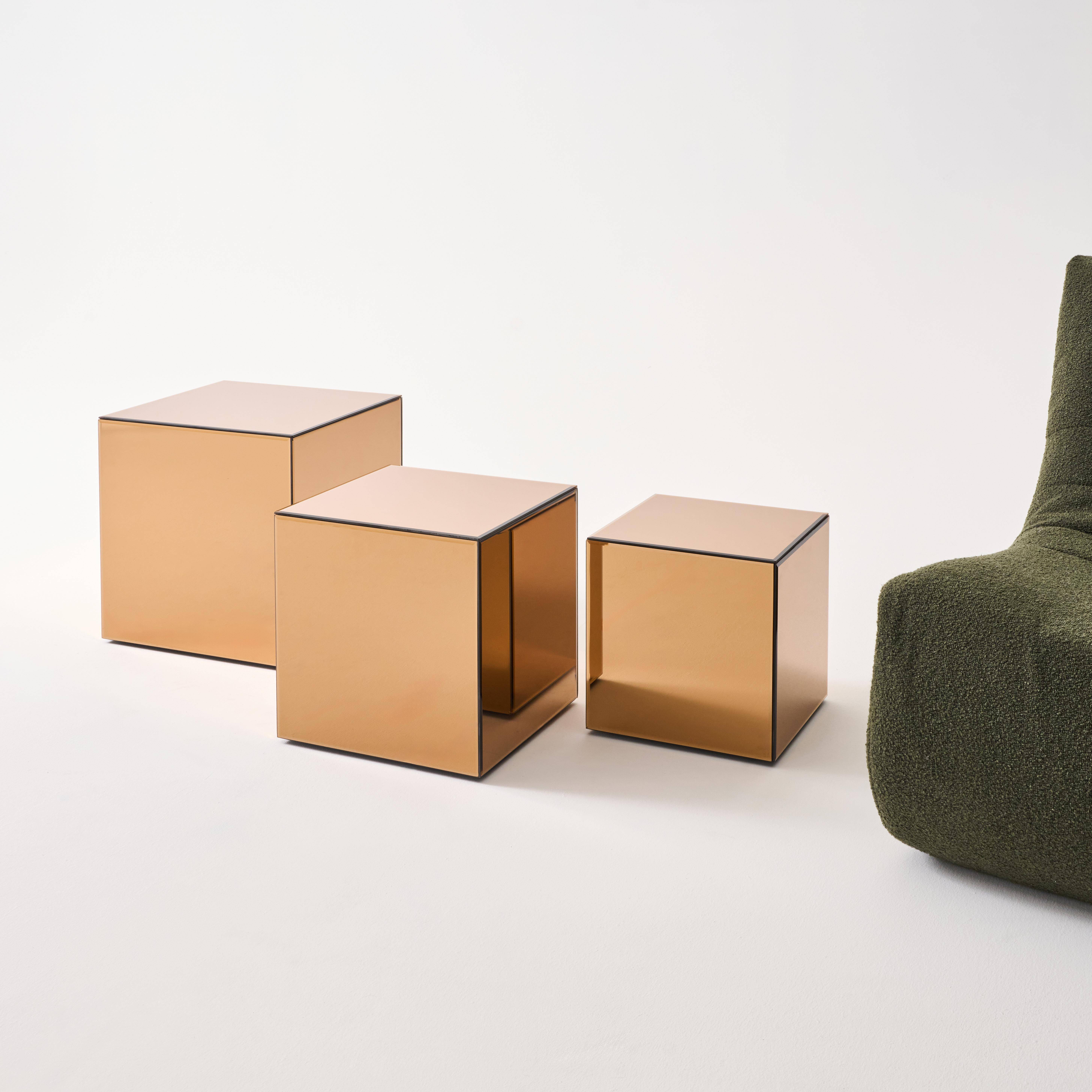 Cubic mirror coffee table, side table, bedside table, 40 cm cubic mirror, Mirage, Amber, 40x40x41 cm Photo4