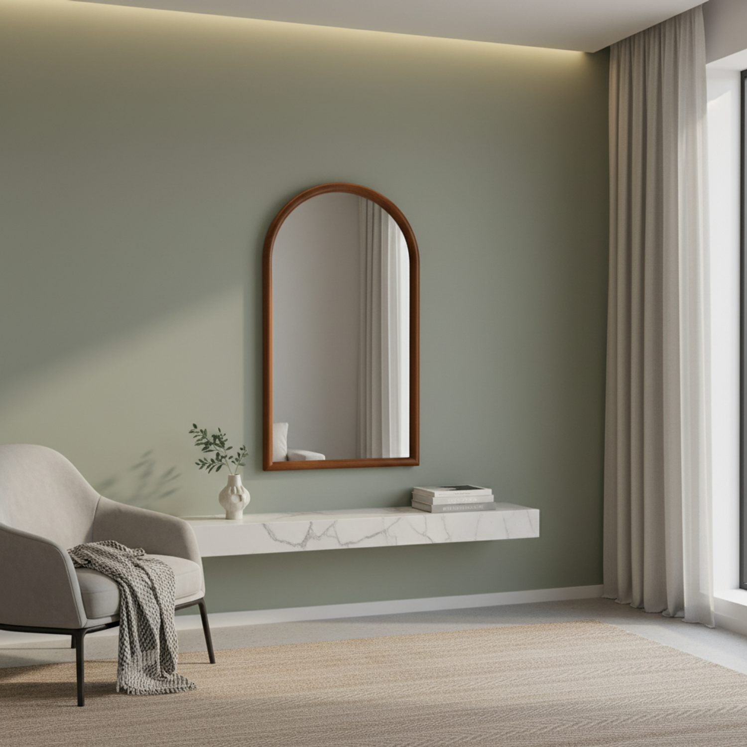 Arched wall mirror pine wood, Luke, Walnut, 50x3x90 cm Photo1 Arched wall mirror pine wood, Luke, Walnut, 50x3x90 cm Photo1